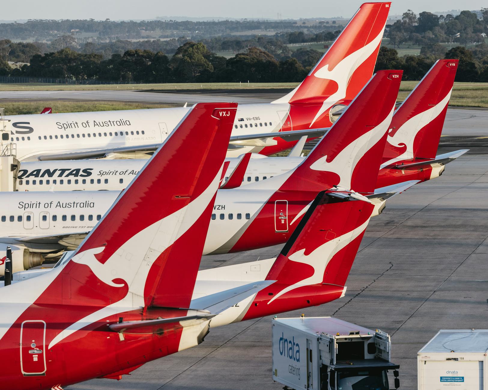 Qantas aircraft parked at Melbourne Airport.