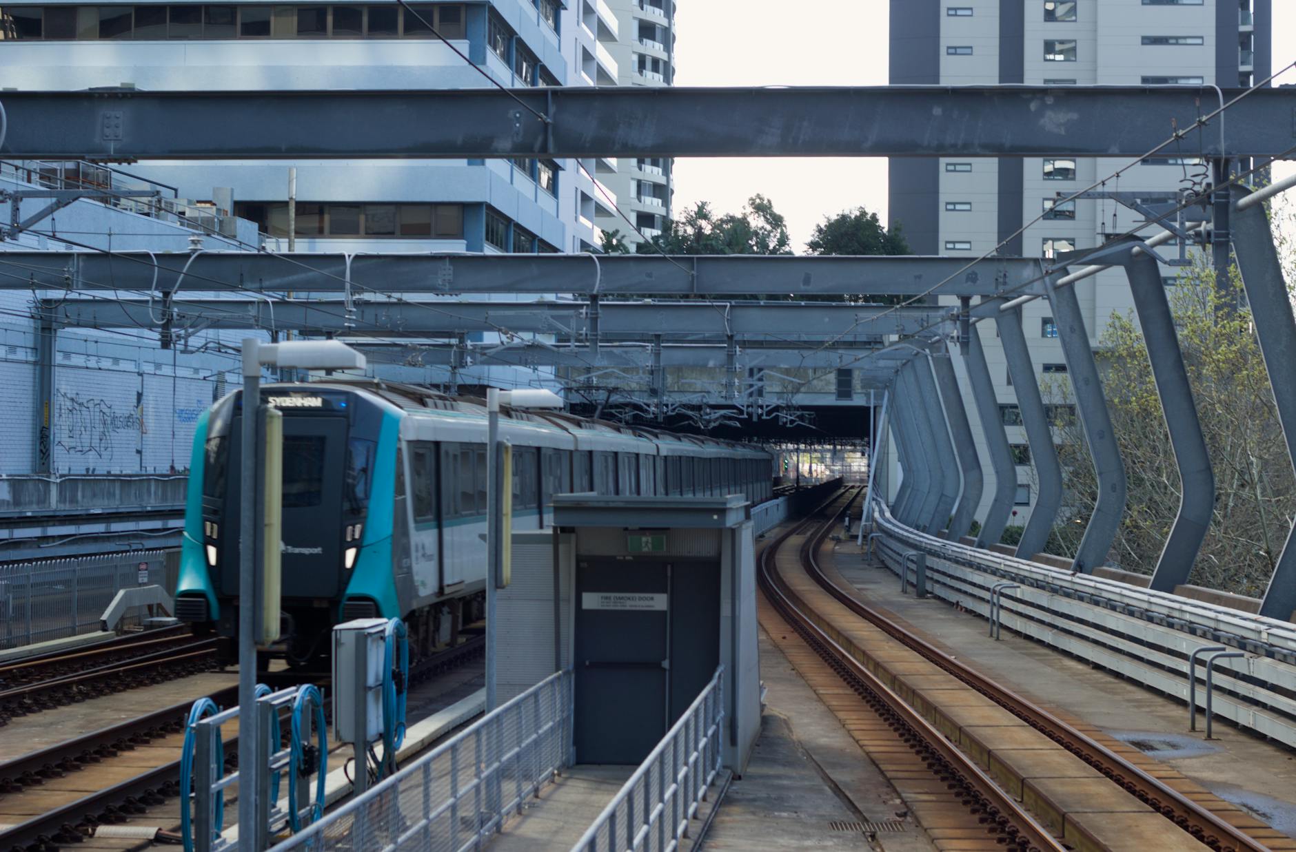 Sydney Metro train entering Chatswood Station.