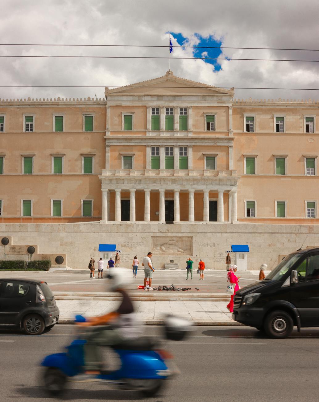 Street traffic near the Hellenic Parliament in Athens.
