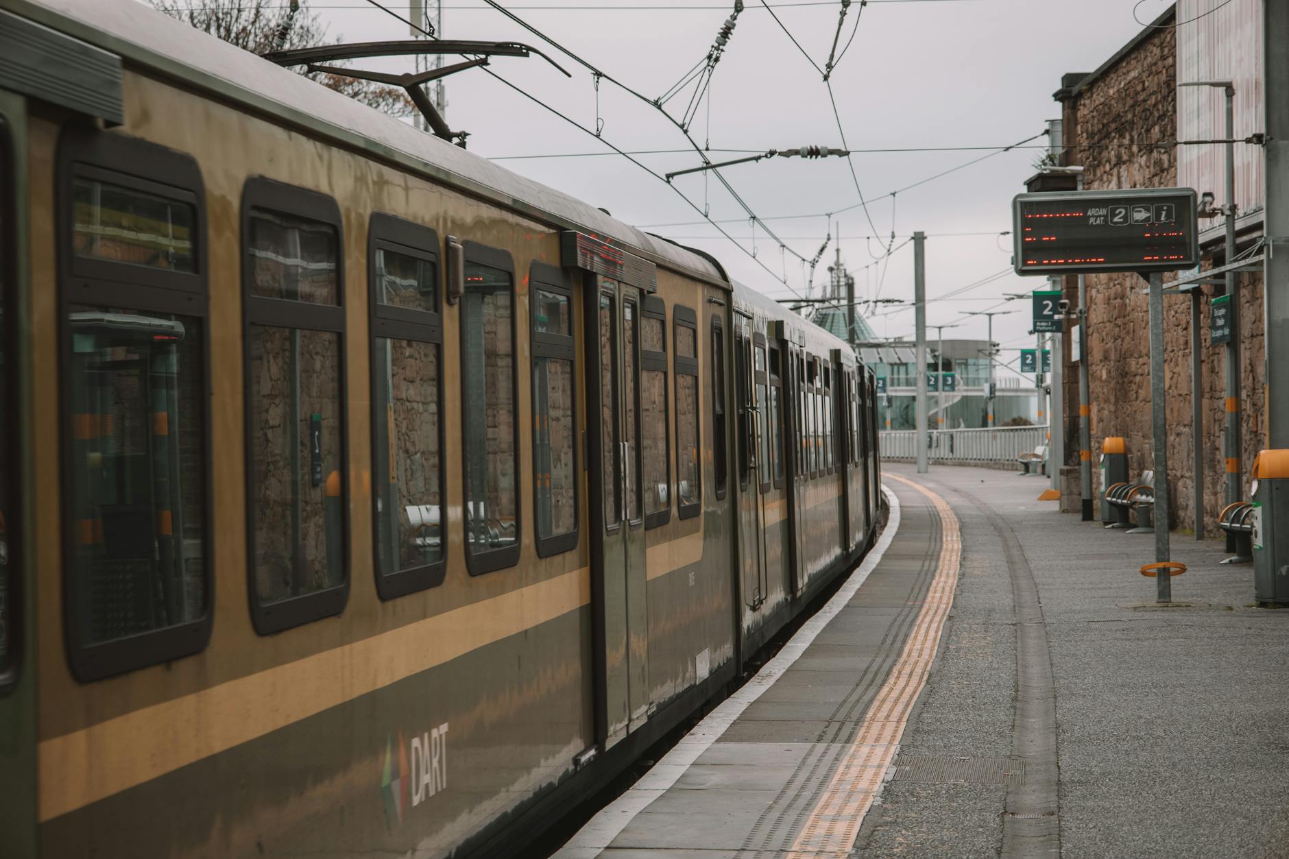Dublin DART train standing at a platform.