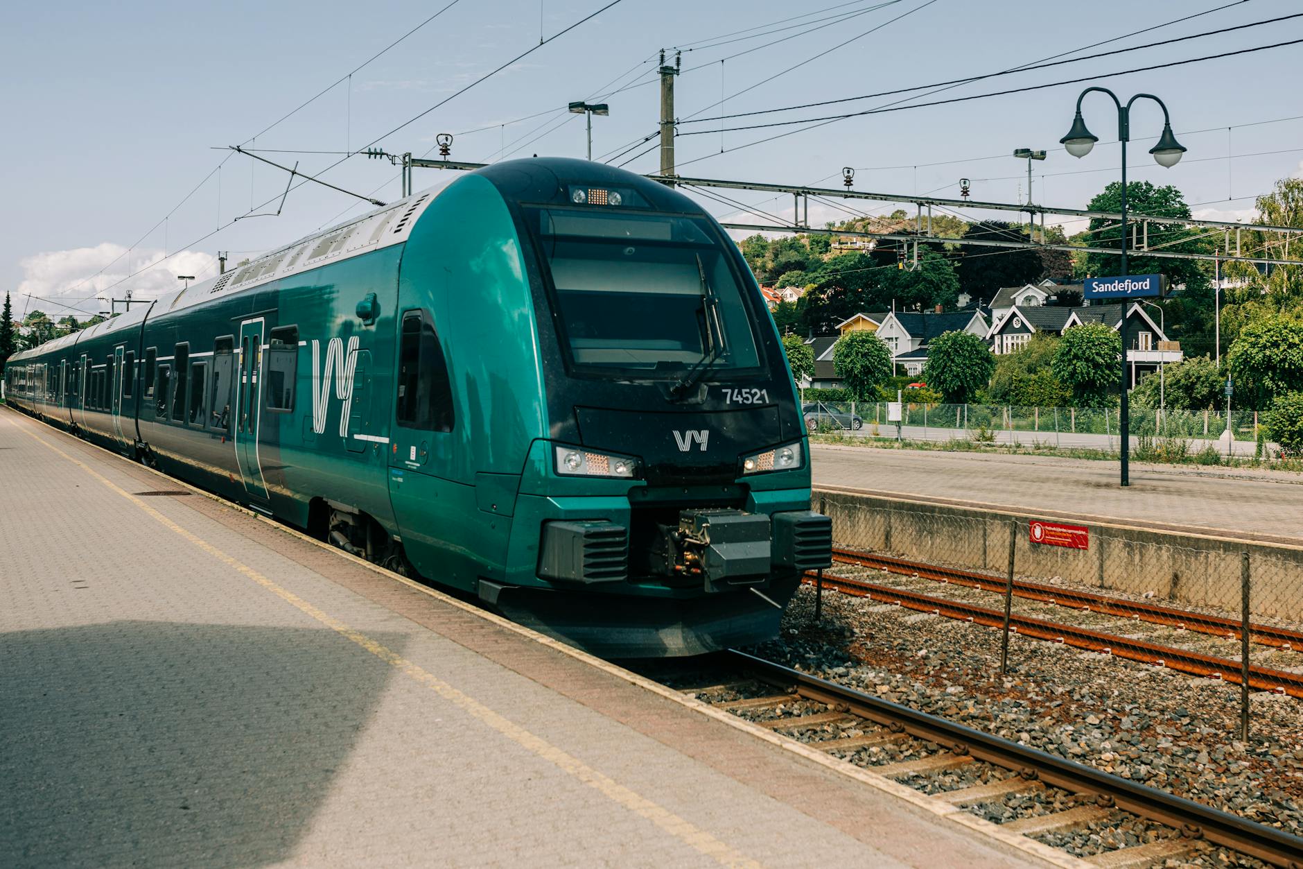 Passenger train at Sandefjord station in Norway.