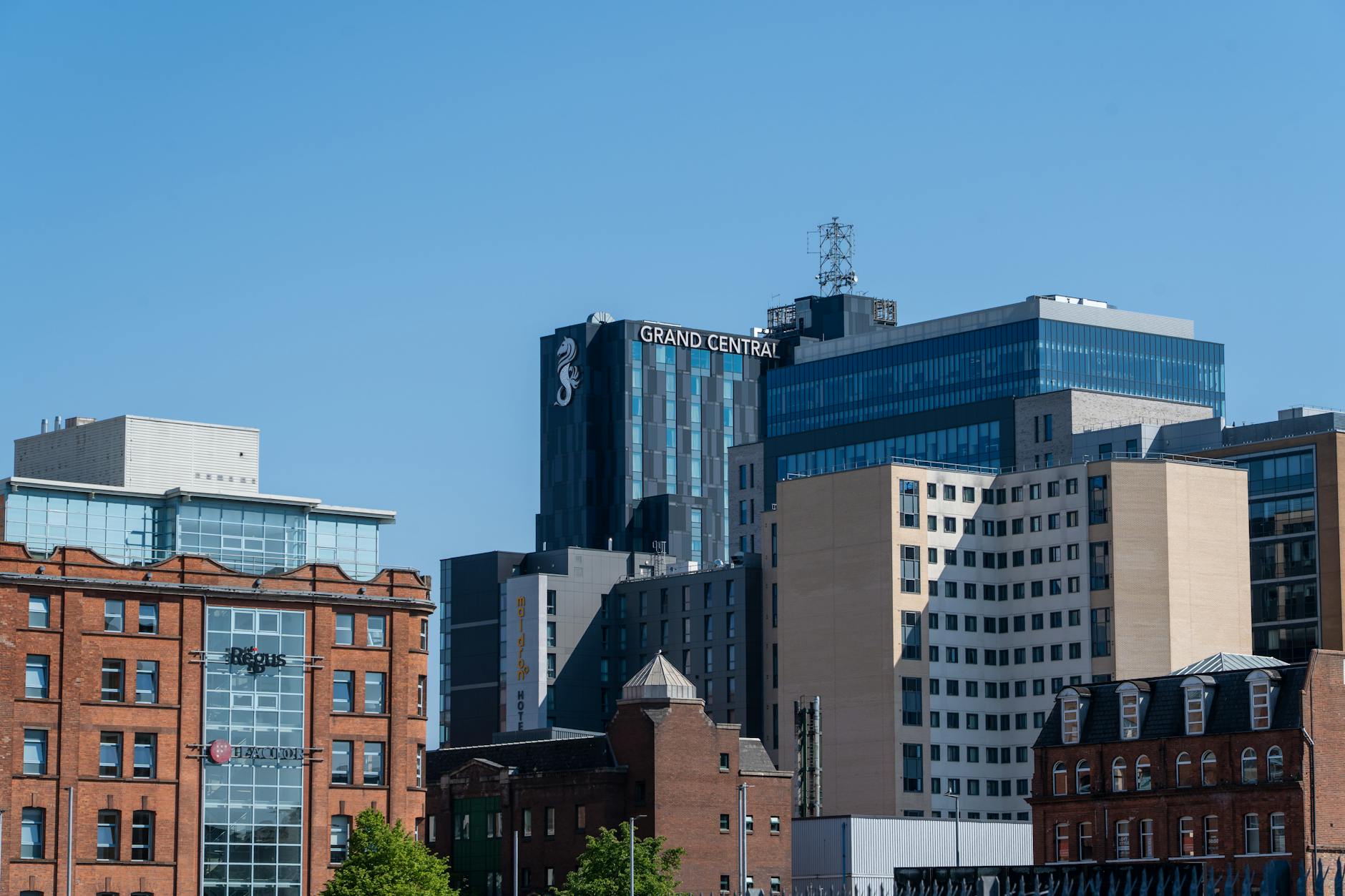 Belfast skyline and hotel district for work travel planning.
