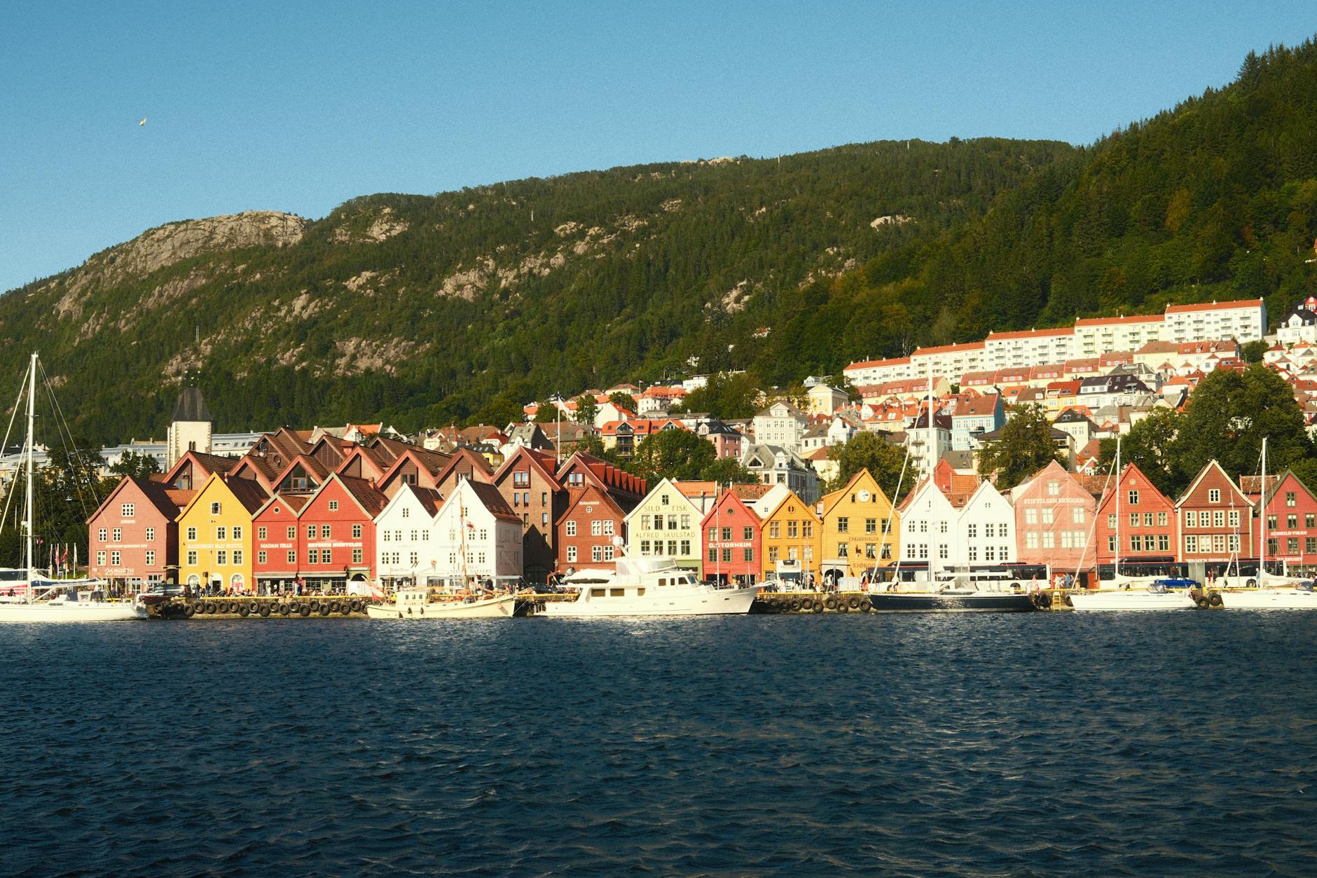 Bryggen houses by the water for budget meal route planning.