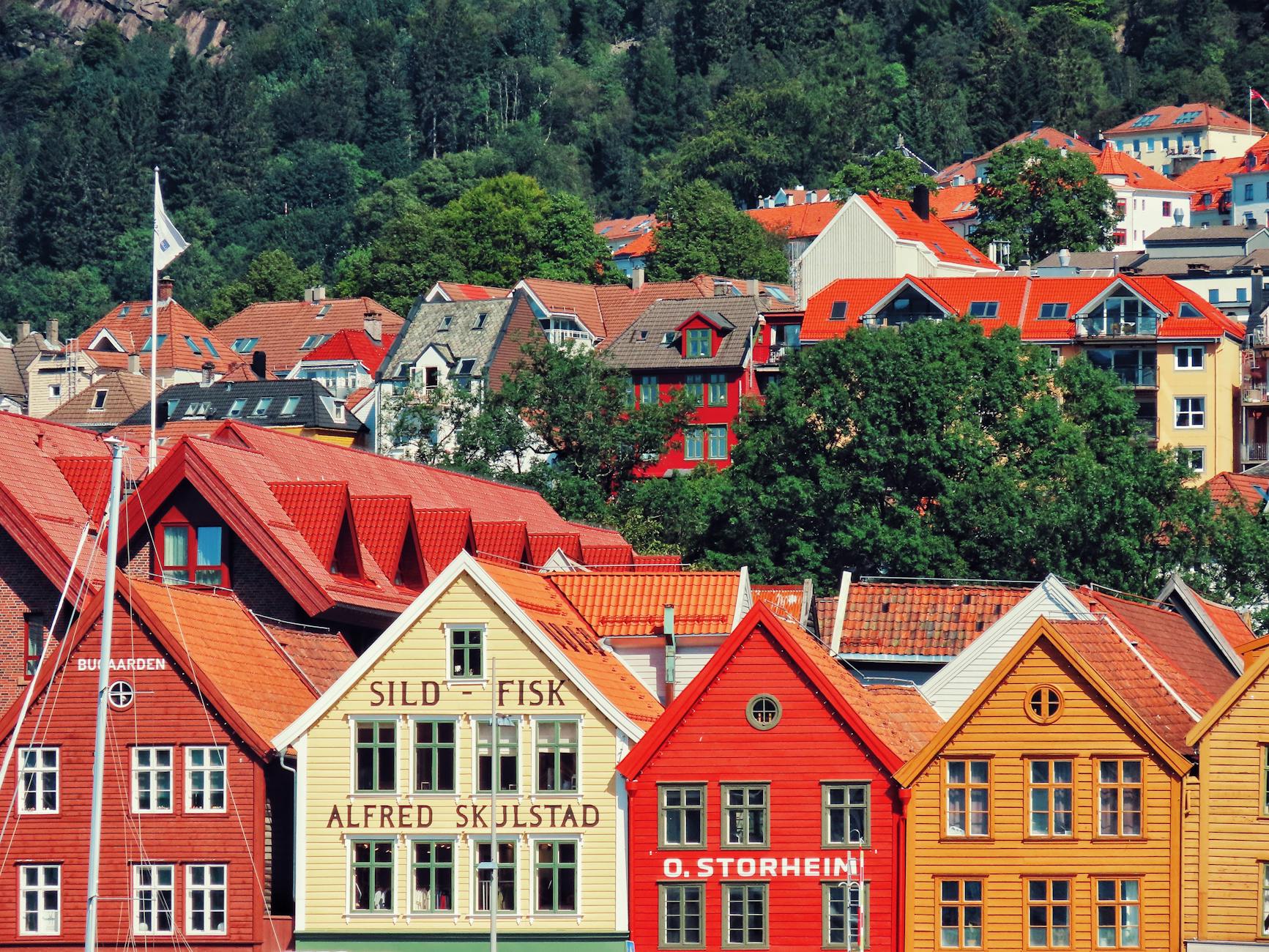 Historic Bergen buildings for conference networking meal planning.