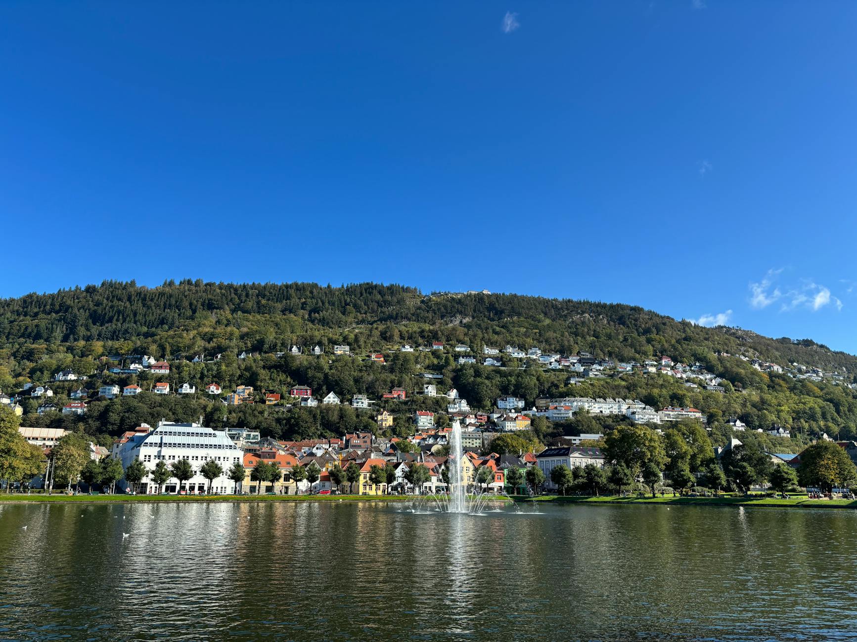 Bergen square with mountain backdrop for consultant travel report planning.