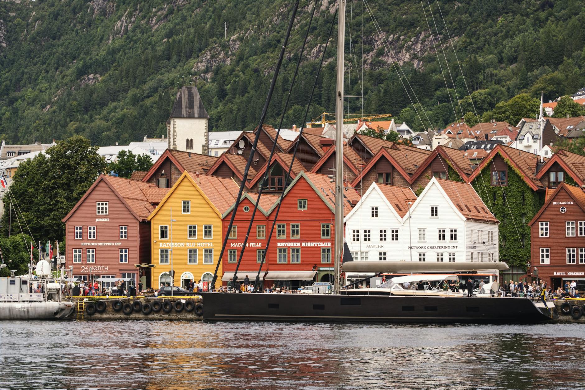 Bergen Bryggen wharf and harbor for consultant lodging planning.