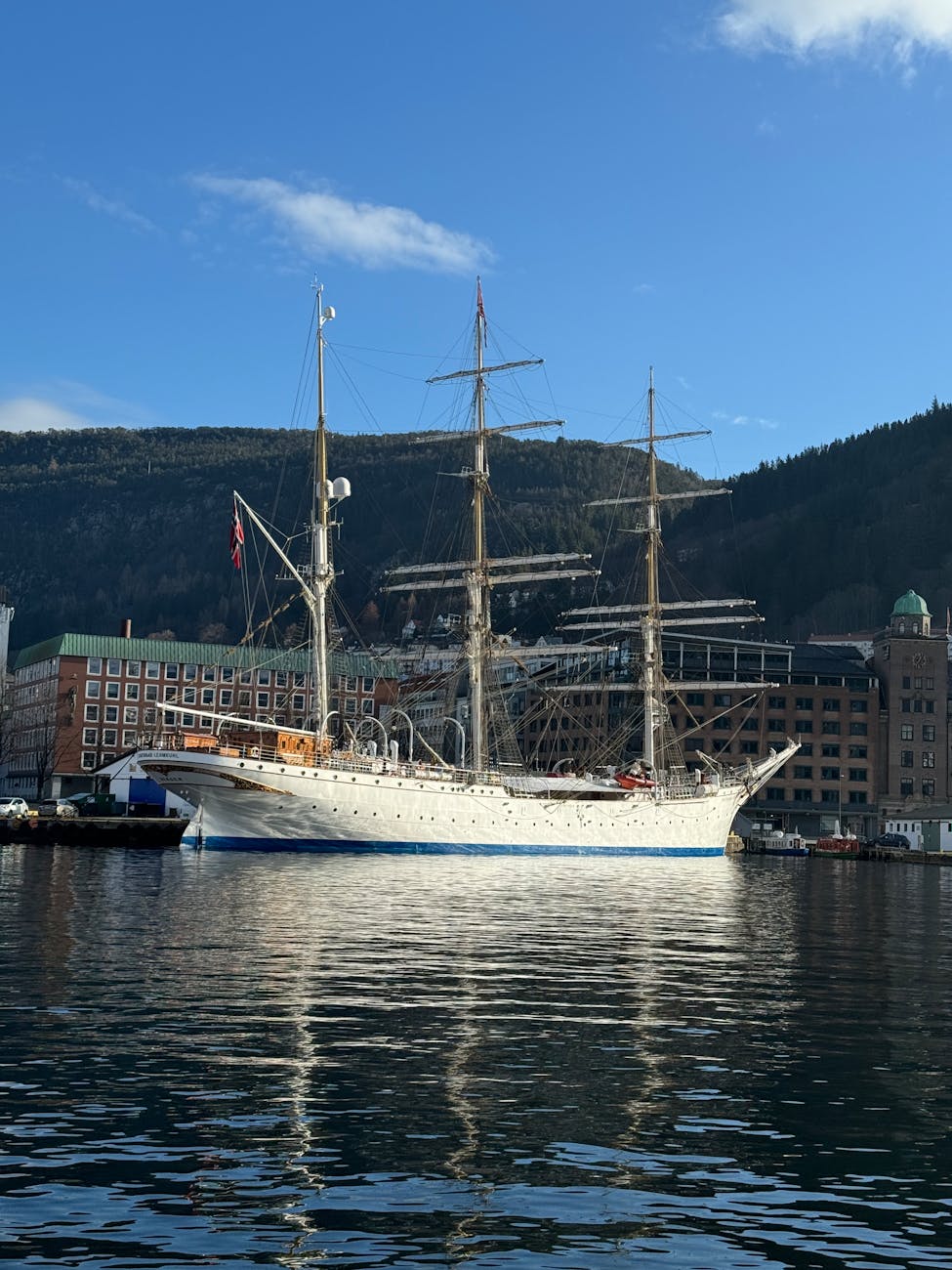 Tall ship moored in Bergen for ship-schedule planning.