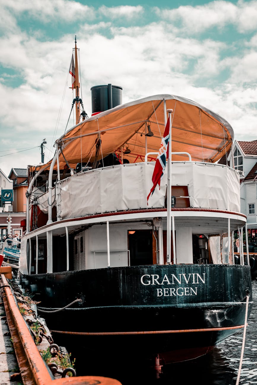 Historic steamship in Bergen harbor for cruise travel report planning.
