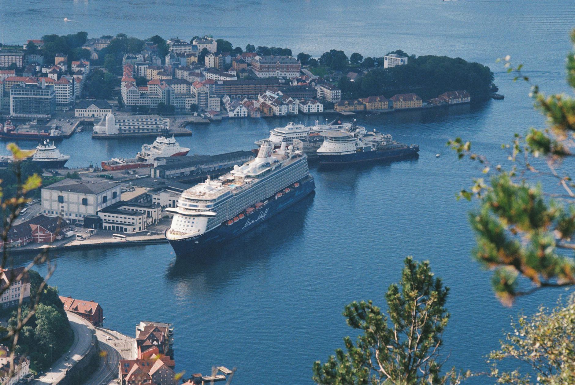 Cruise ships in Bergen harbor for sales departure planning.