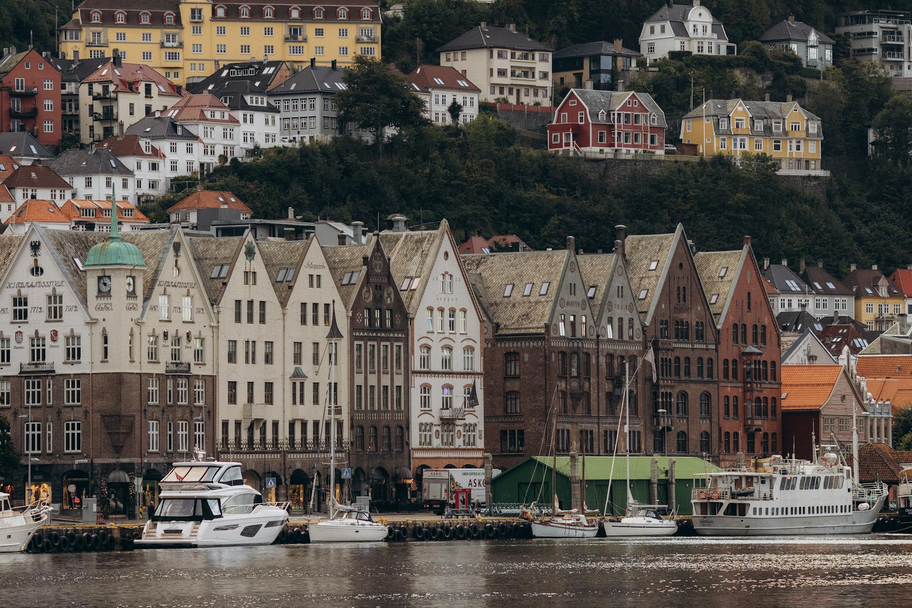 Bergen waterfront architecture for trade-show hotel placement planning.