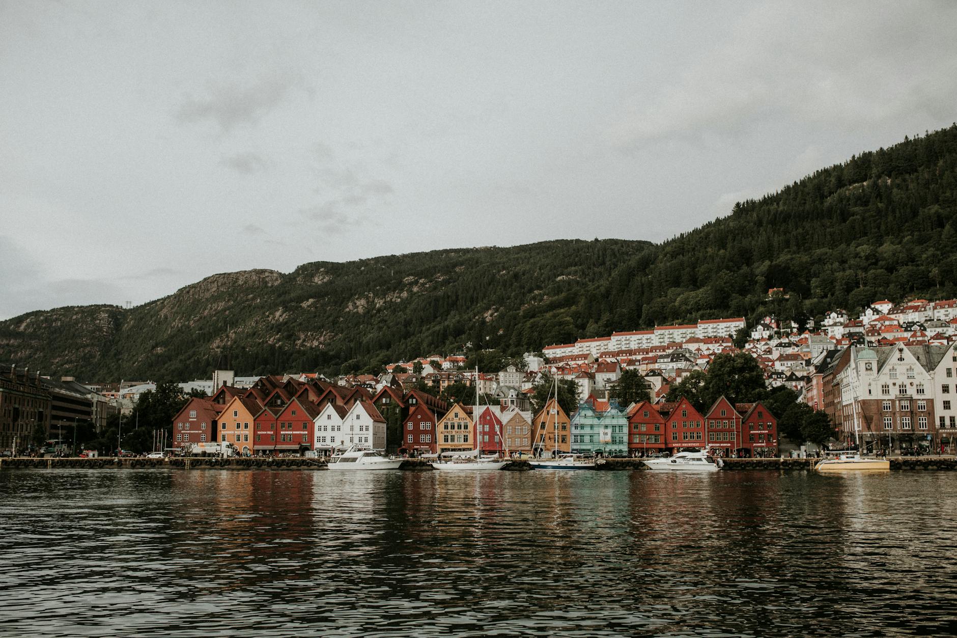 Bryggen waterfront and harbor in Bergen for mobility-aware trip planning.
