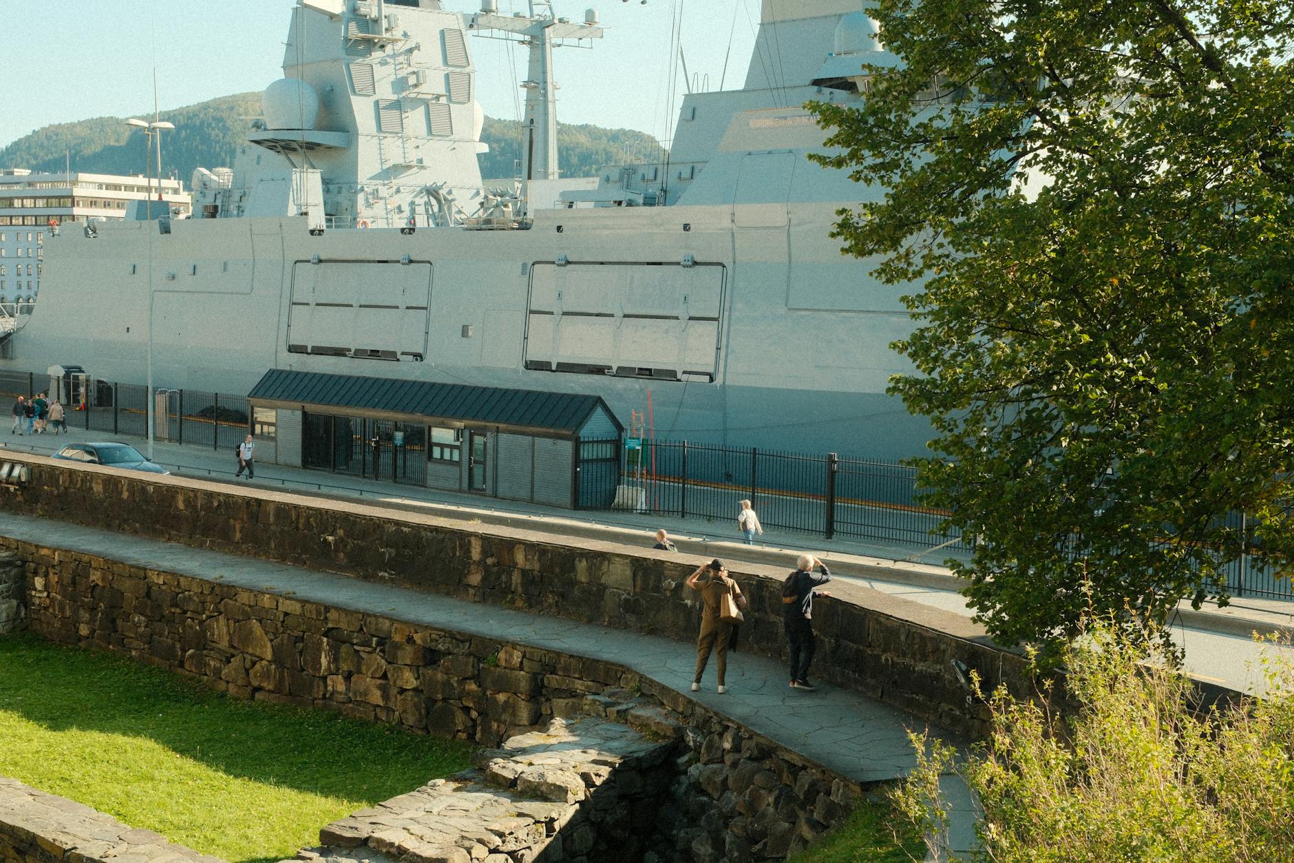 Bergen waterfront path and ship for NGO partner logistics planning.