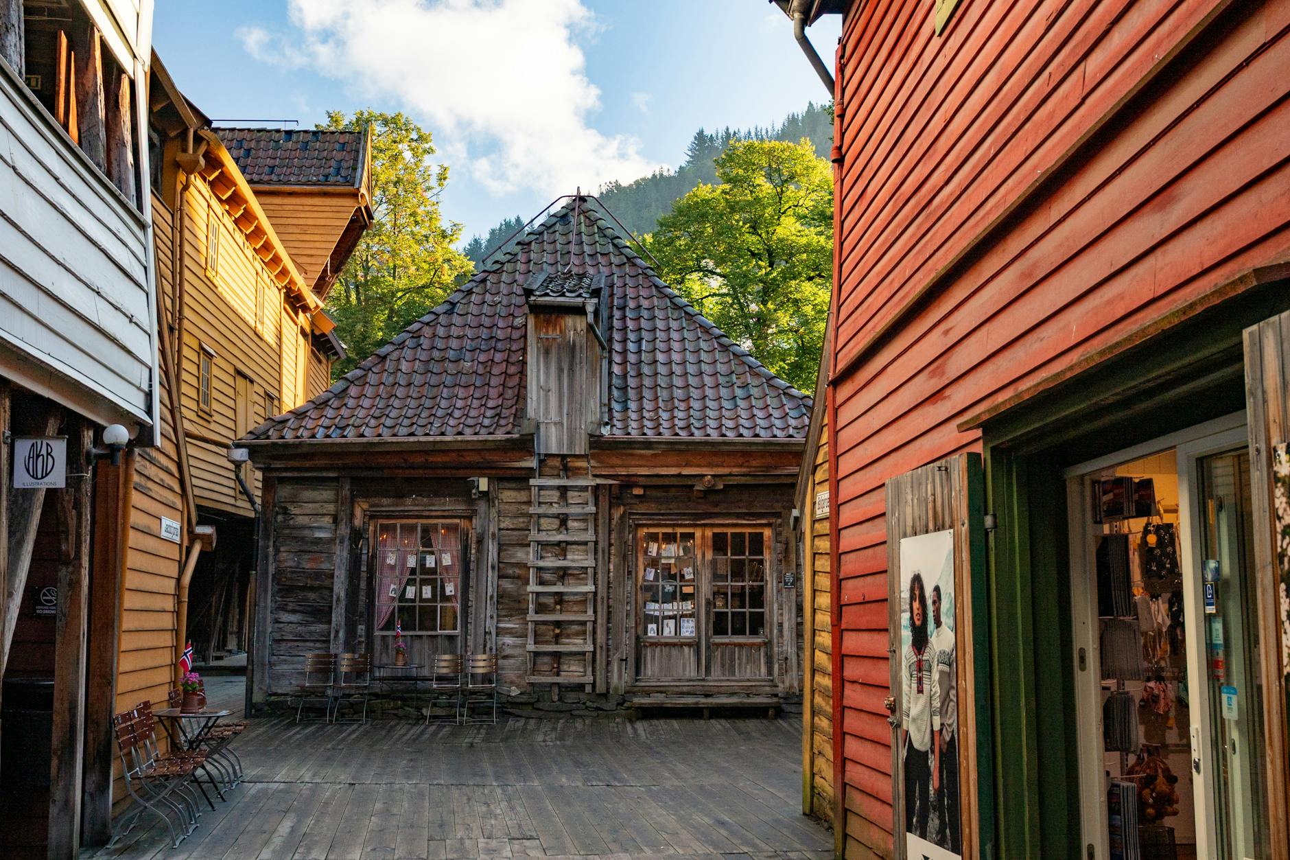 Historic wooden buildings in Bergen for meal and downtime planning.