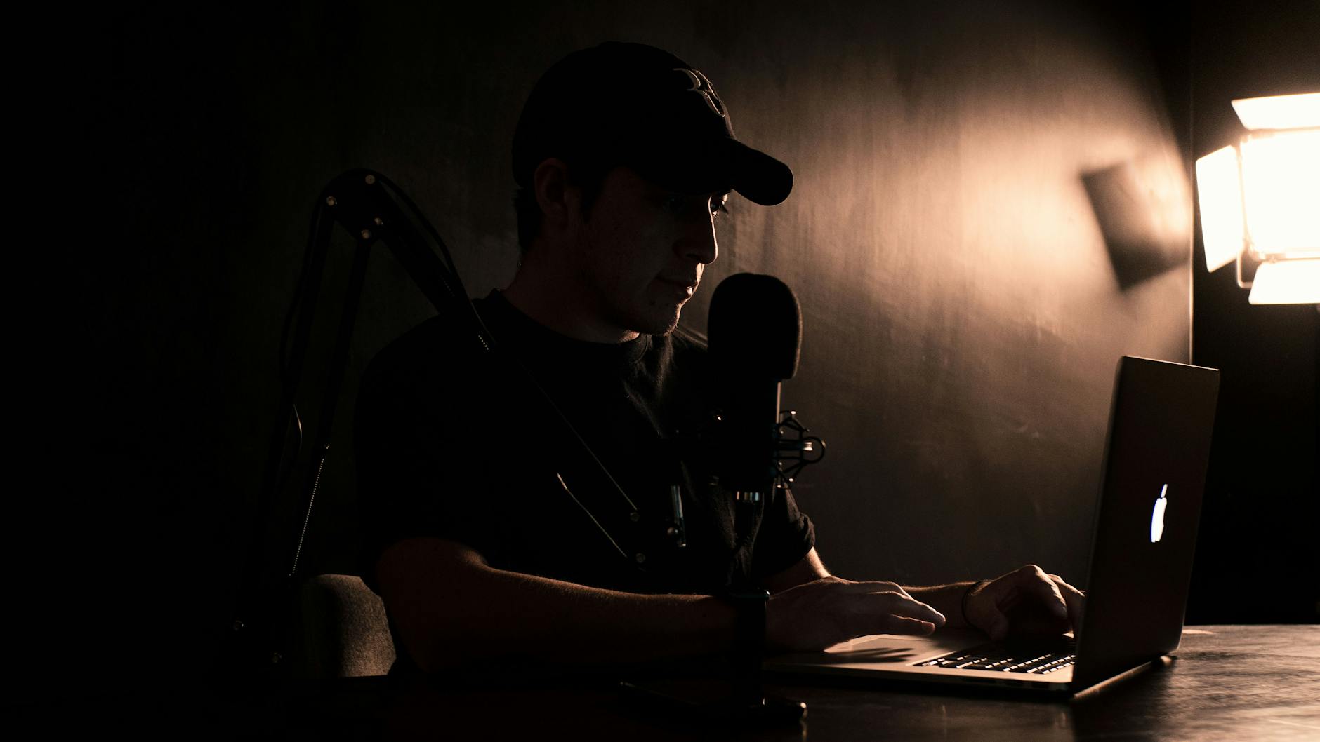 Creator workspace with microphone for Brisbane story planning.