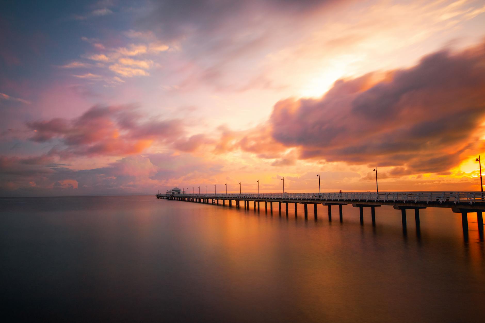 Shorncliffe Pier at sunset in Brisbane for cruise and port-call planning.