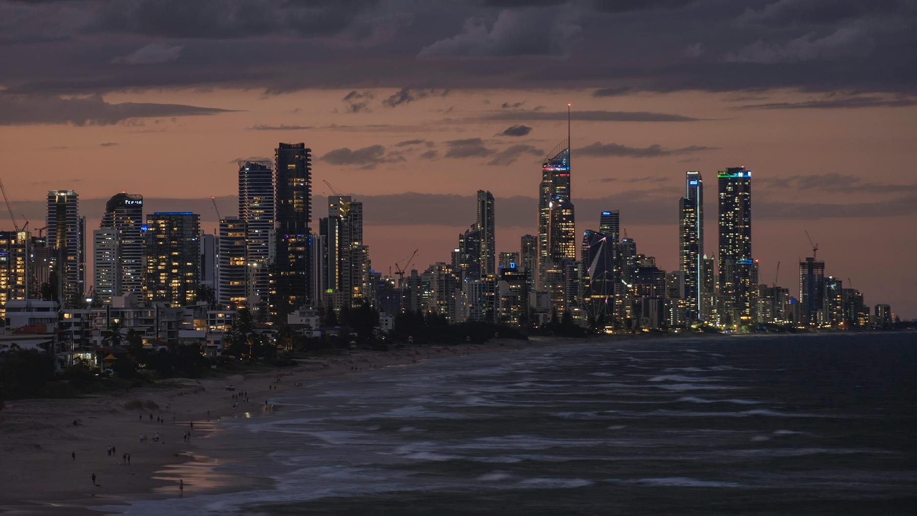 Gold Coast skyline at twilight for Brisbane nightlife base planning.