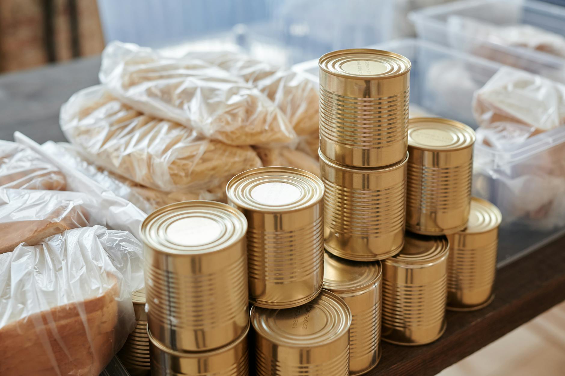 Canned food supplies for Brisbane volunteer recovery and handoff planning.