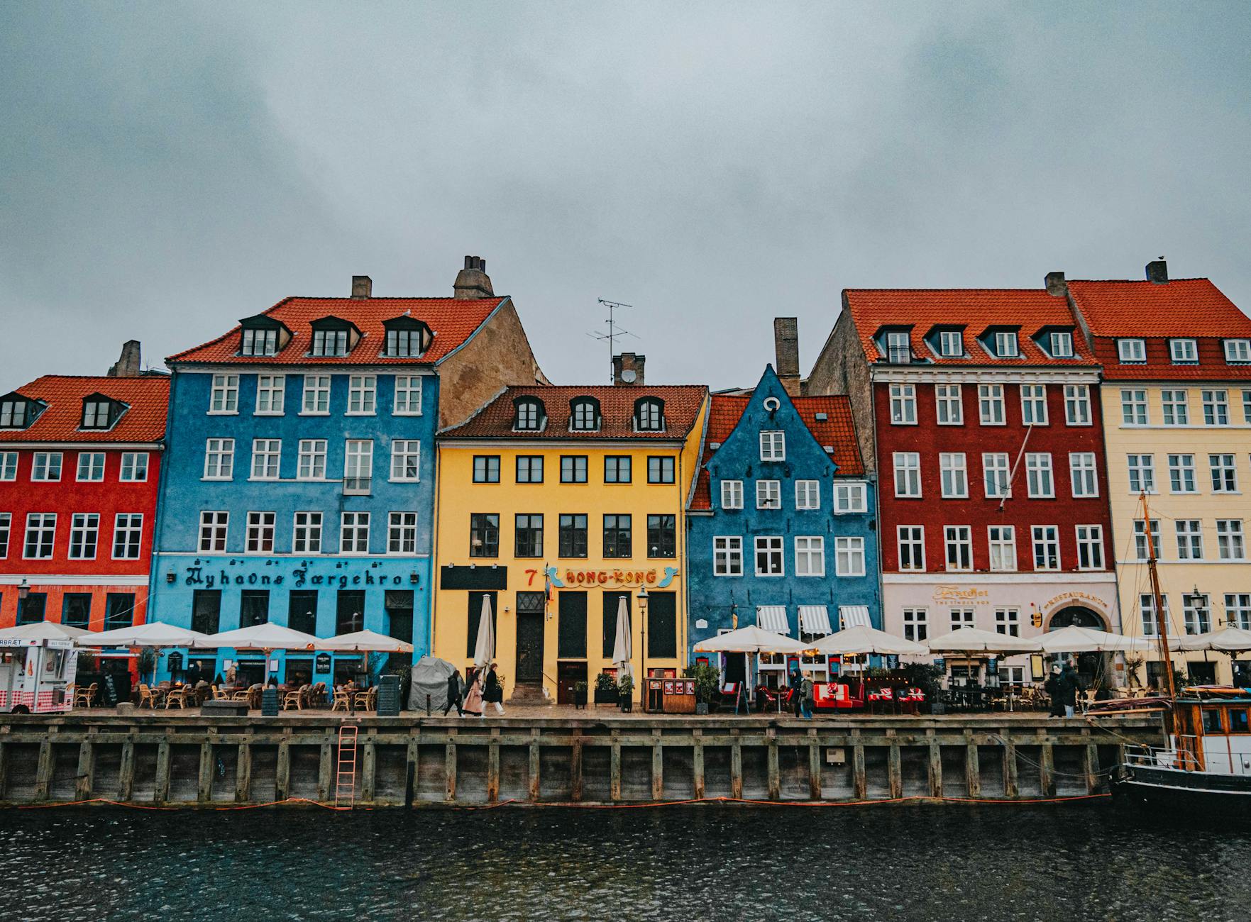 Nyhavn harbor in Copenhagen for academic conference meal planning.