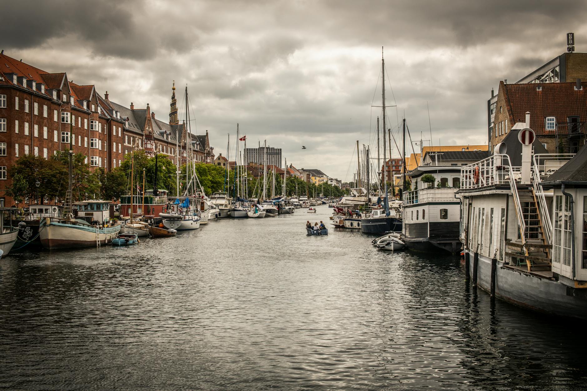 Copenhagen canals and boats for kayaking and harbor planning.