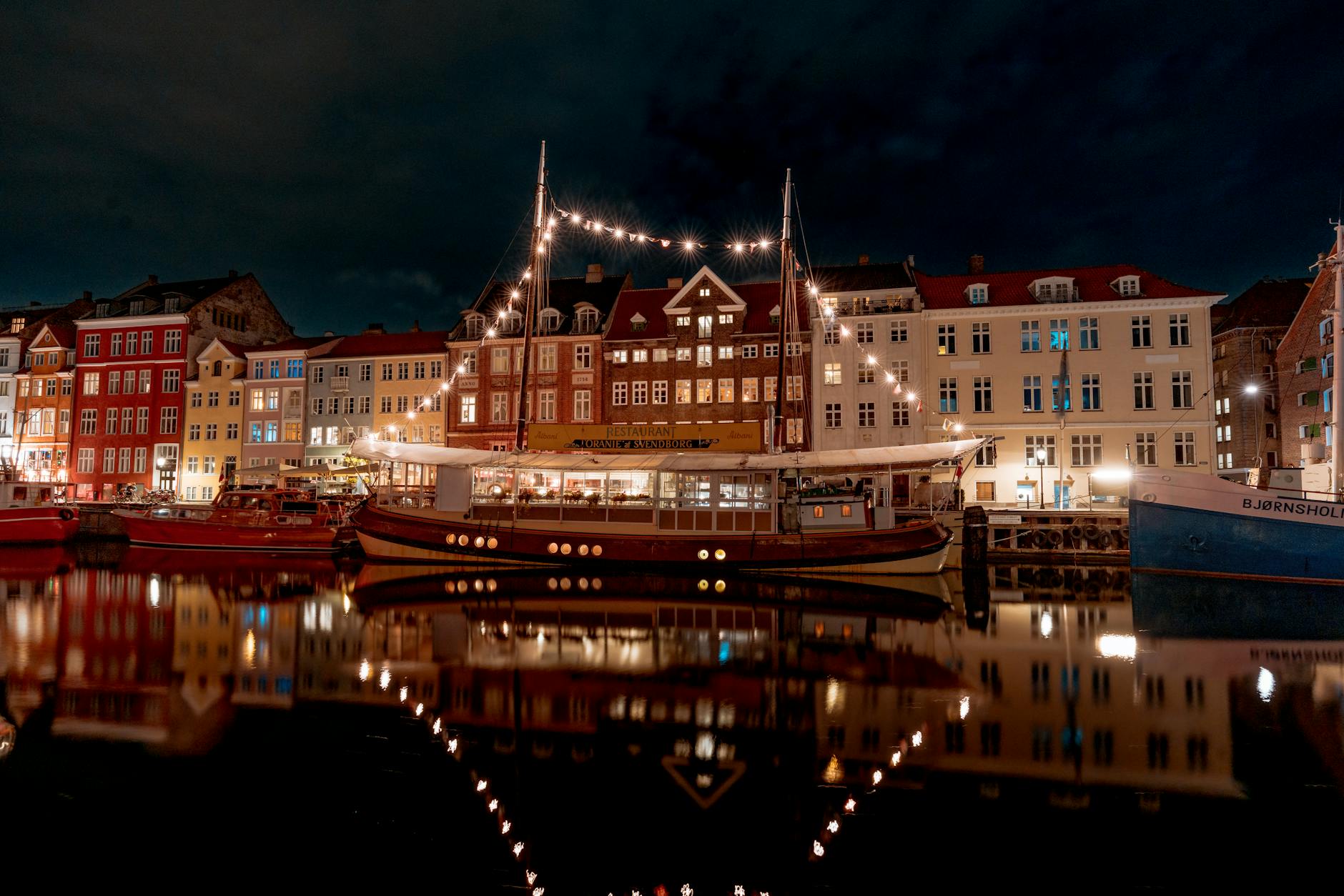 Nyhavn at night in Copenhagen for conference dinner and recovery planning.