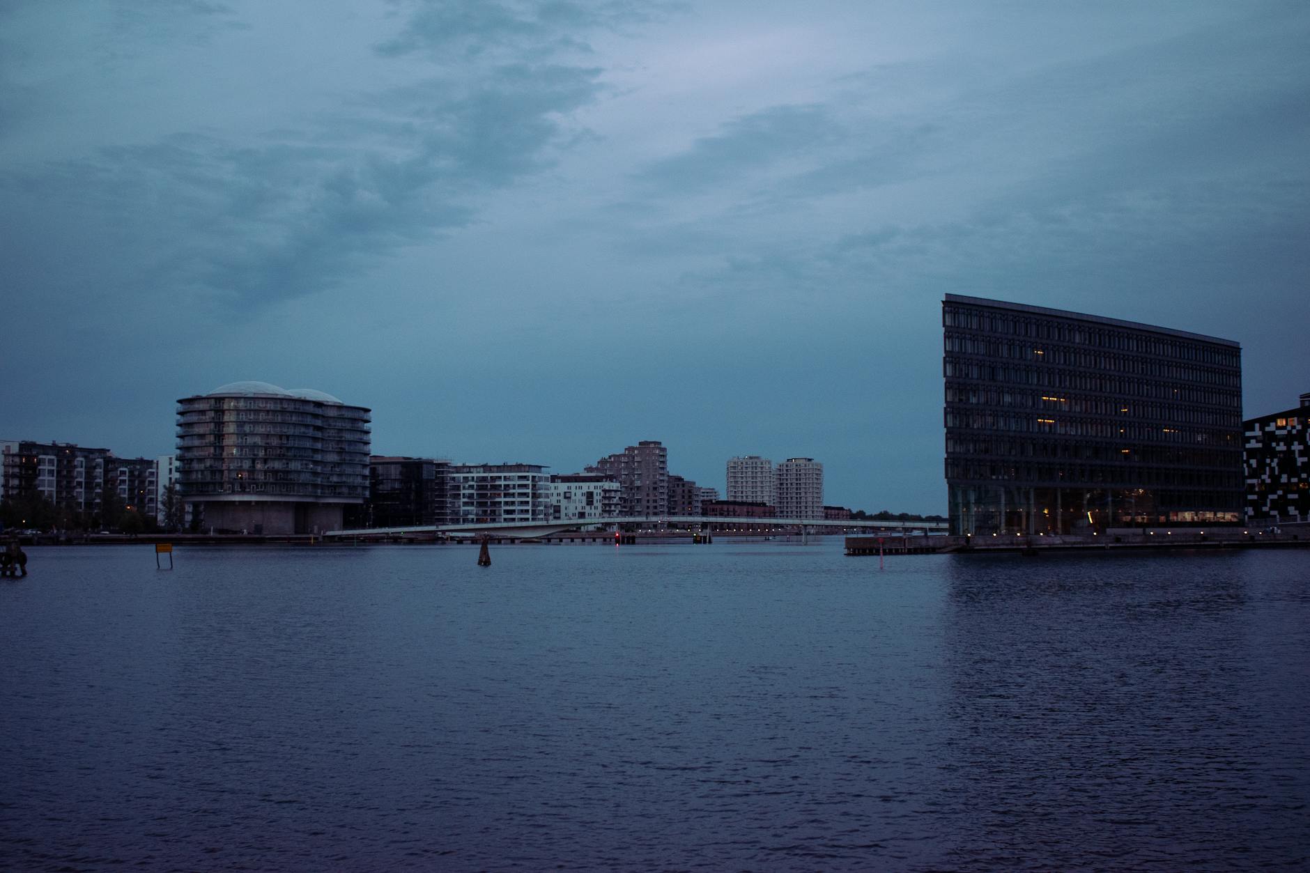 Modern Copenhagen waterfront buildings for client location planning.