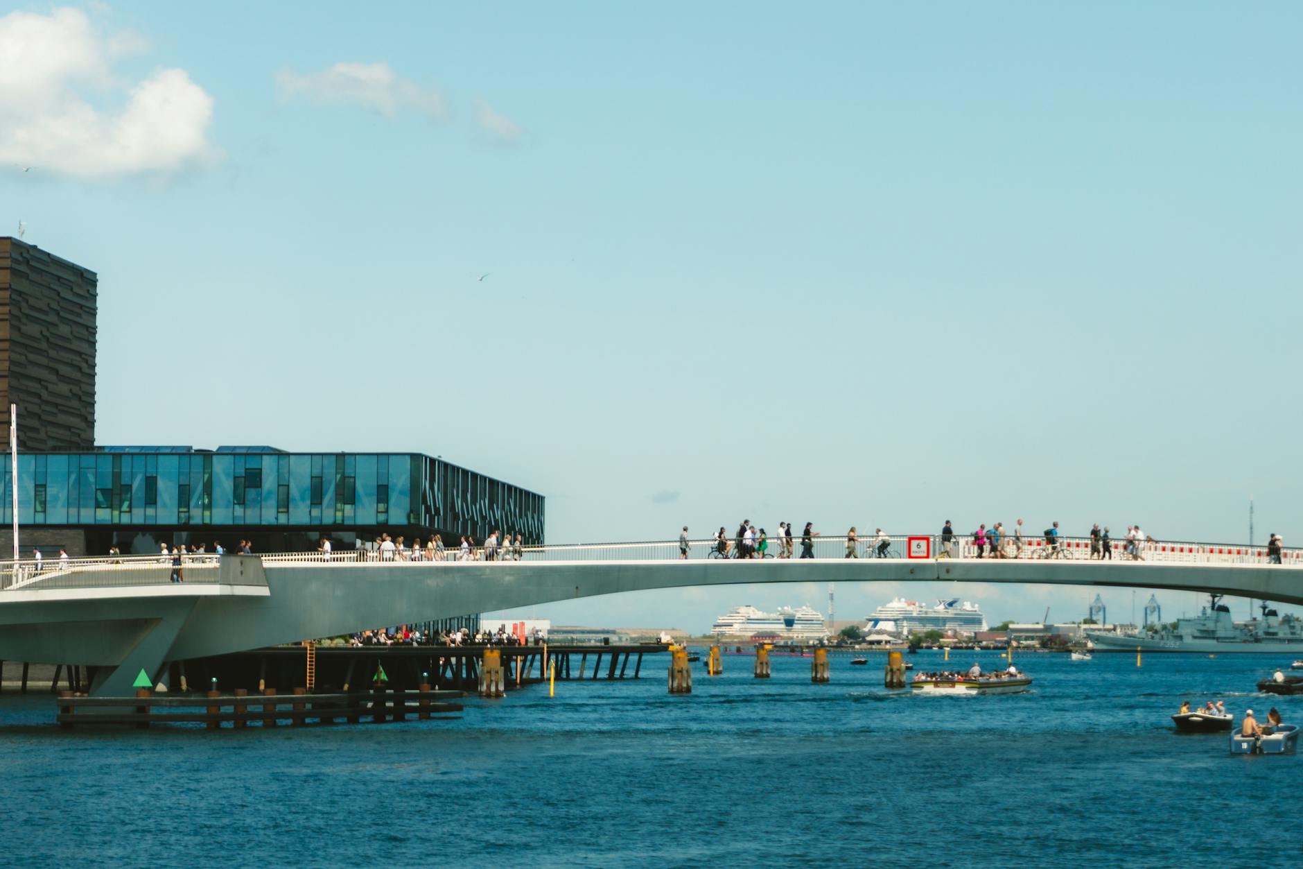 Copenhagen harbor bridge and waterfront access for port-call timing.