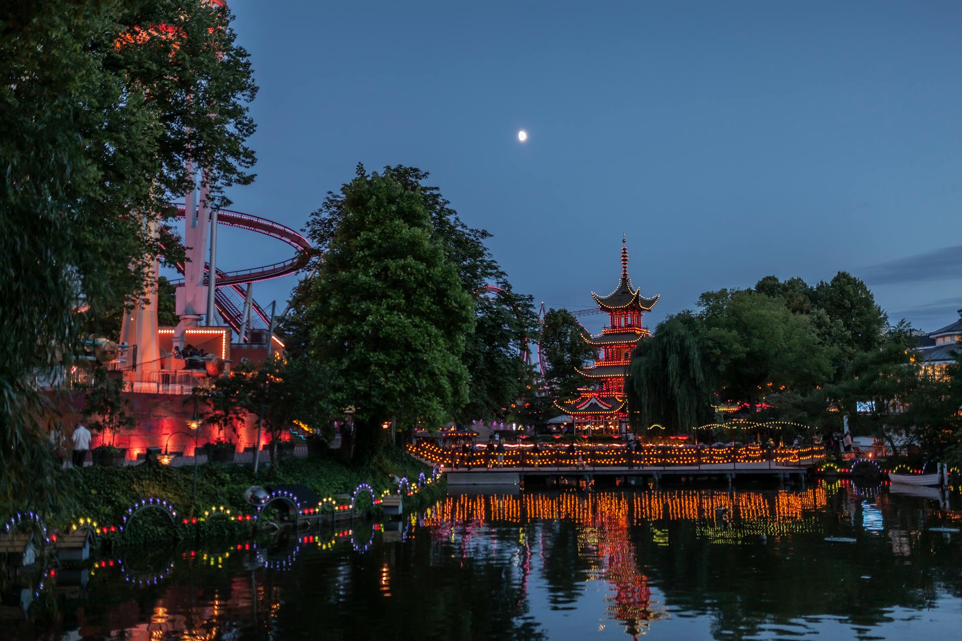 Tivoli Gardens lights for Copenhagen family attraction planning.