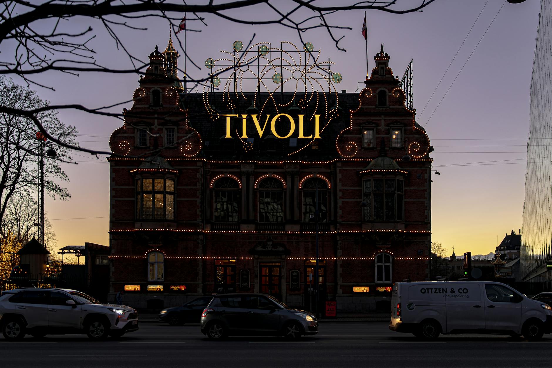 Tivoli Gardens at twilight for Copenhagen nightlife event planning.