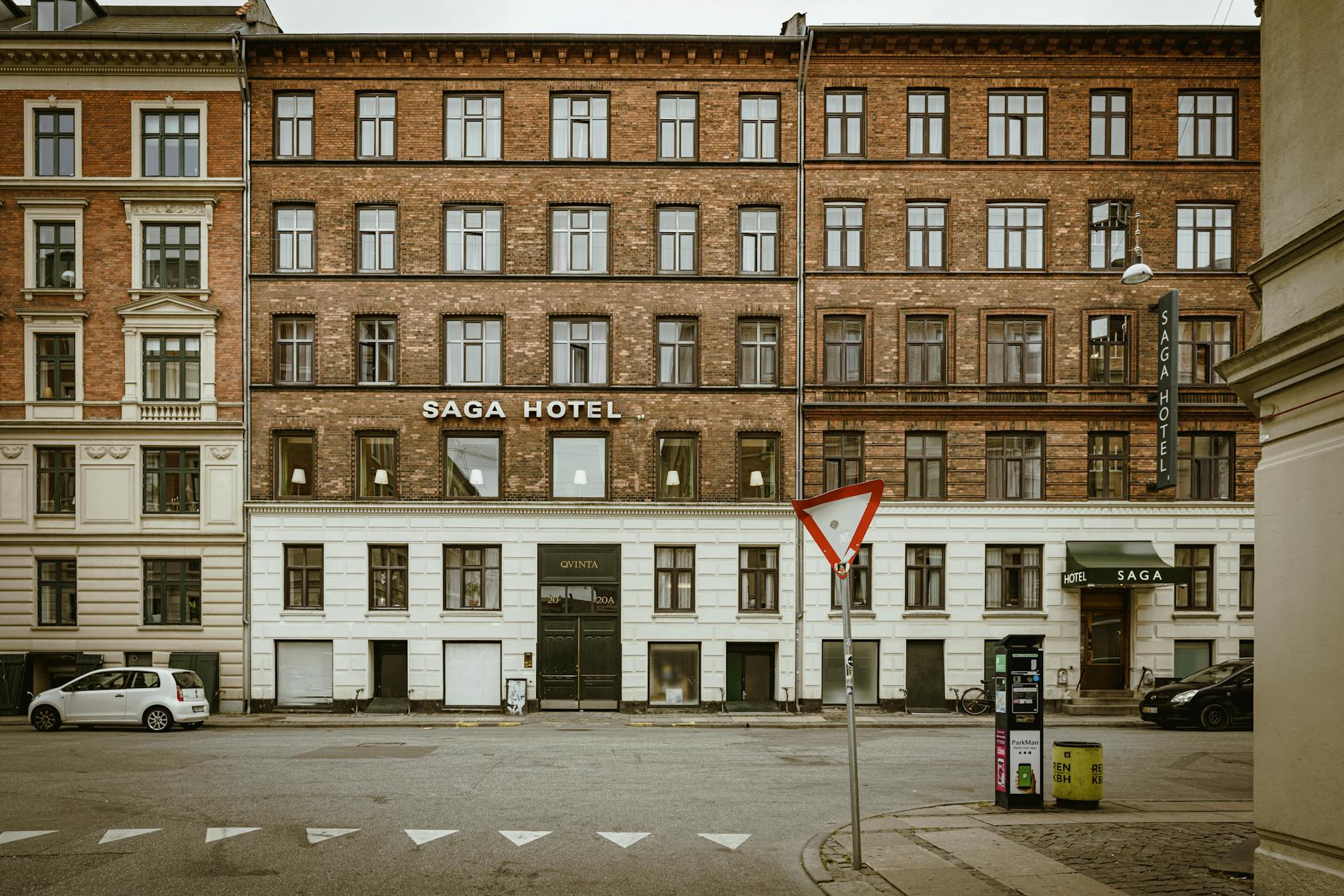 Historic Copenhagen hotel facade for older traveler lodging planning.