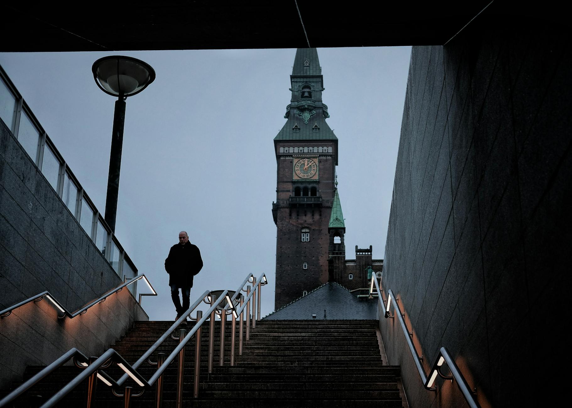 Copenhagen street stairs and tower for transit effort planning.