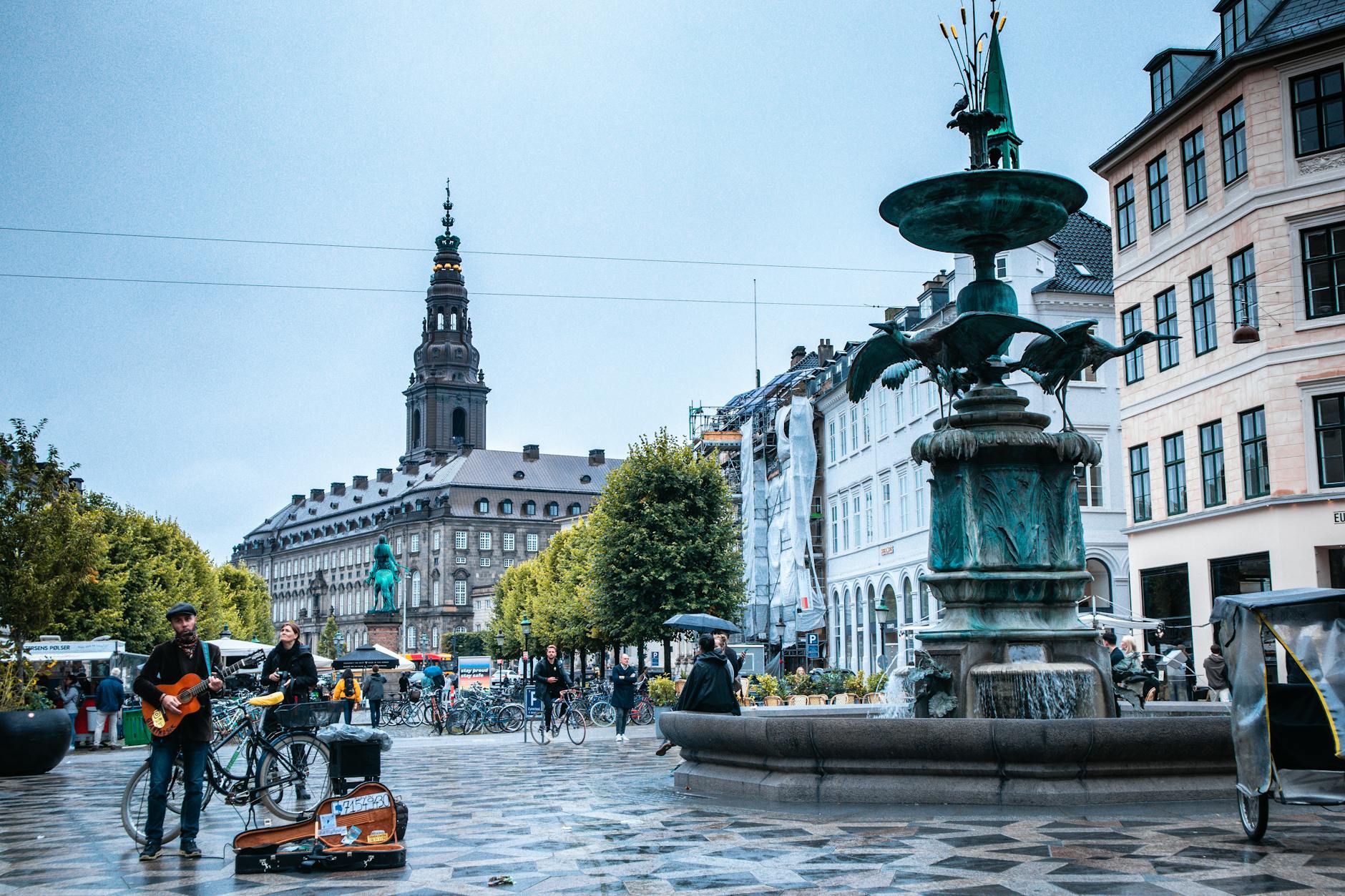 Street musician in central Copenhagen for volunteer and NGO travel planning.