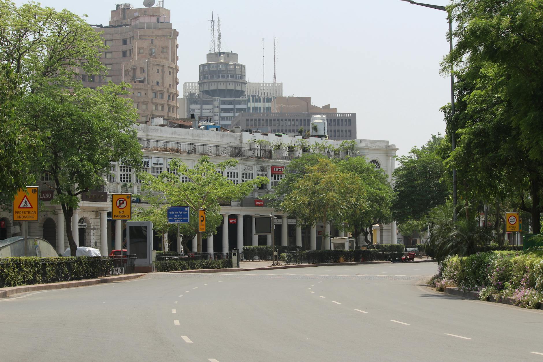 Quiet Connaught Place street in Delhi for older traveler hotel area planning.