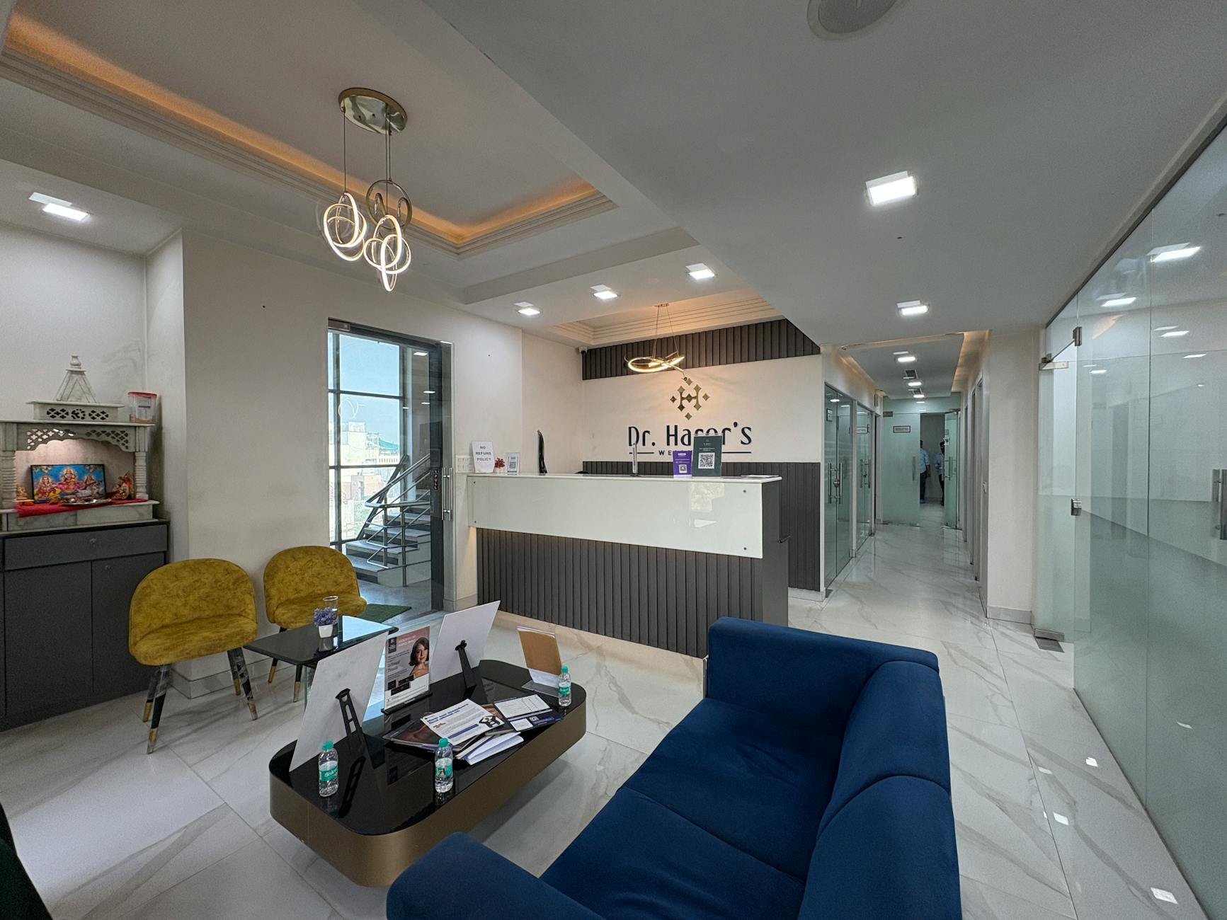 Modern clinic reception in New Delhi for medical-constraints travel planning.