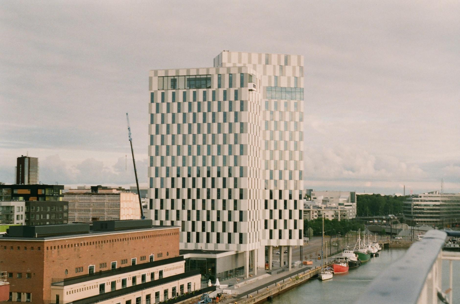 Modern office building for Helsinki business meeting geography planning.