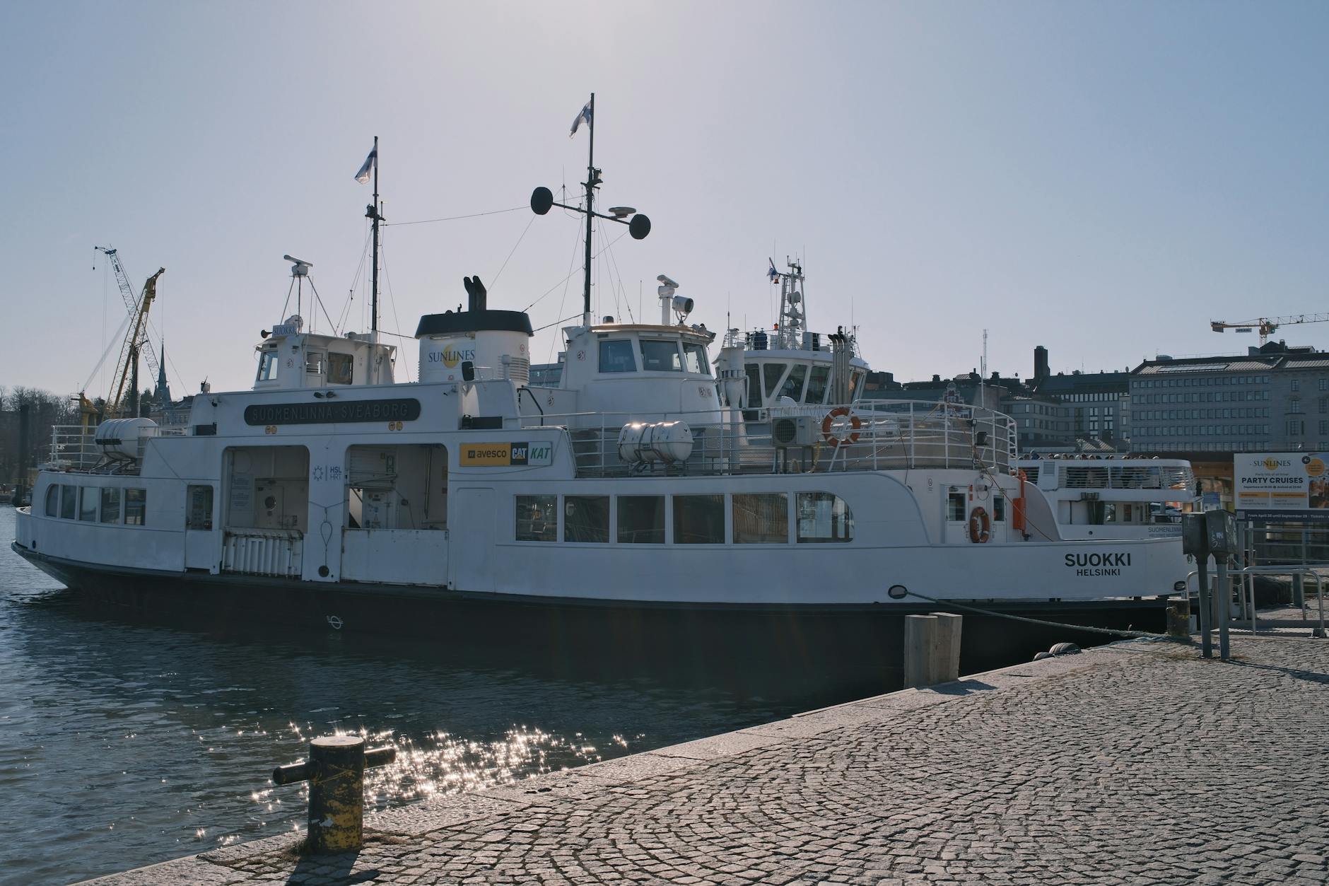 Ferry at Helsinki waterfront for creator weather and location planning.