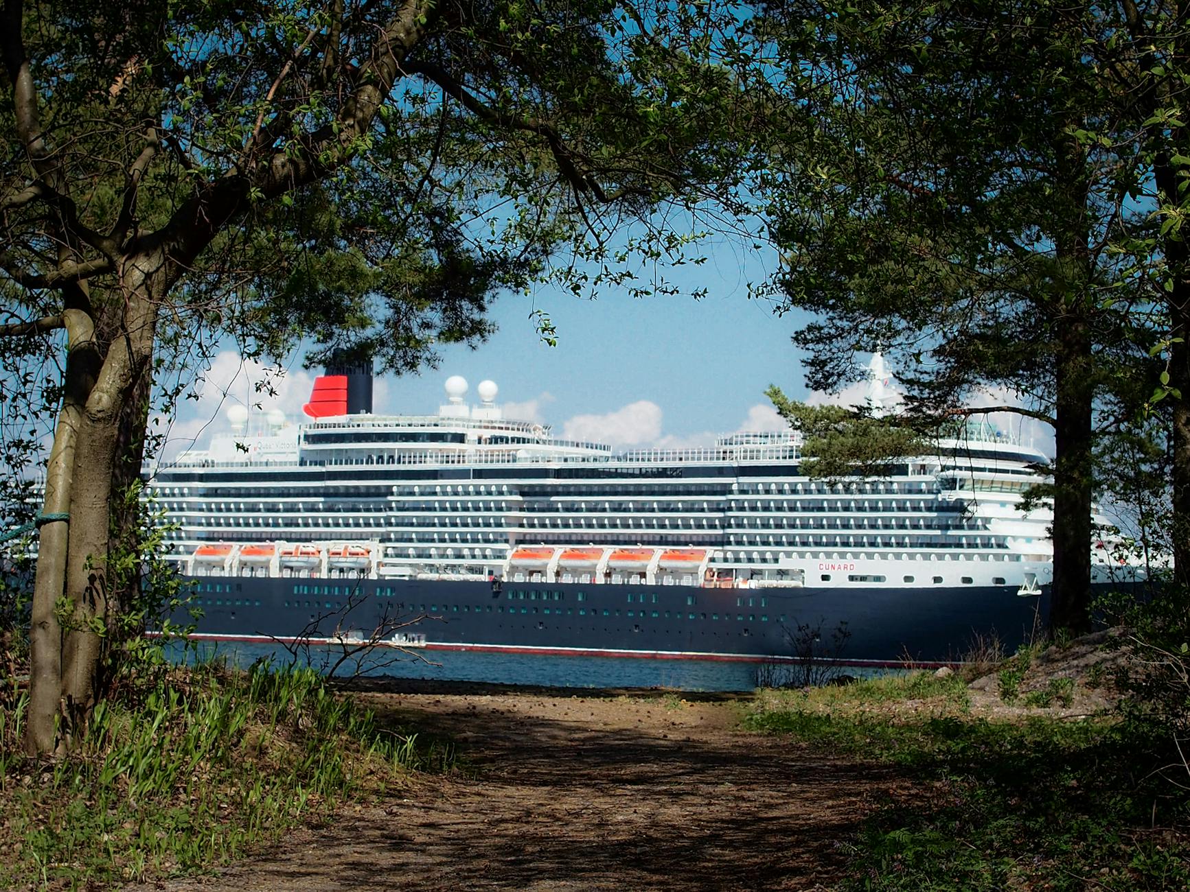 Cruise ship in Helsinki harbor for port-call travel planning.
