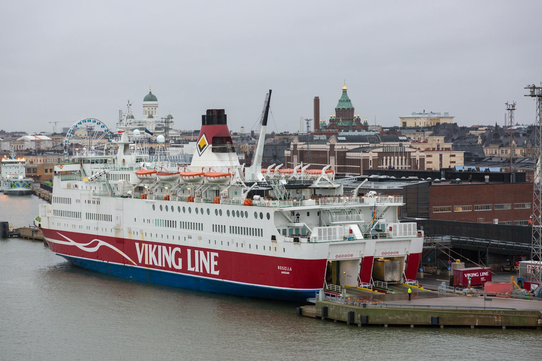 Viking Line ferry in Helsinki for excursion timing planning.