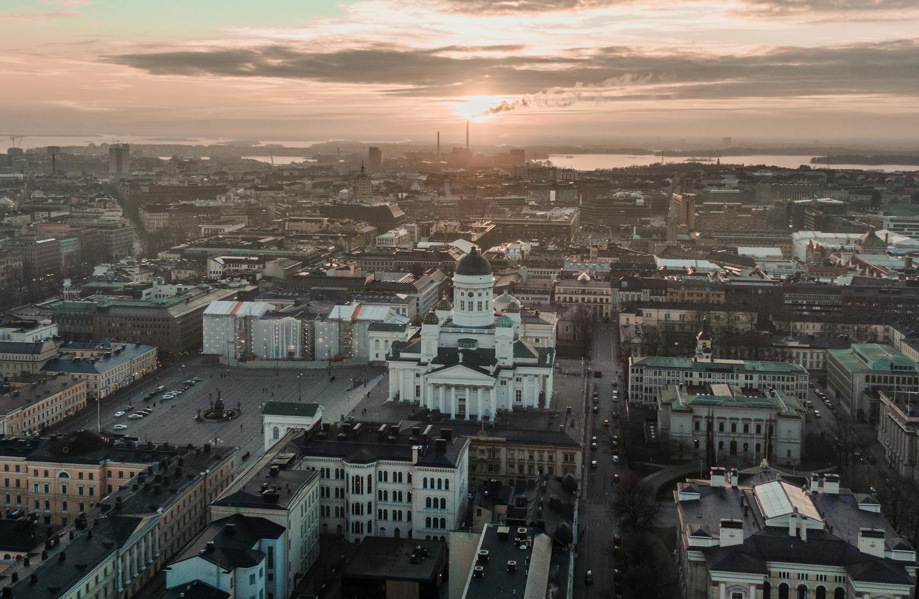 Aerial Helsinki cityscape for investor and deal-team planning.