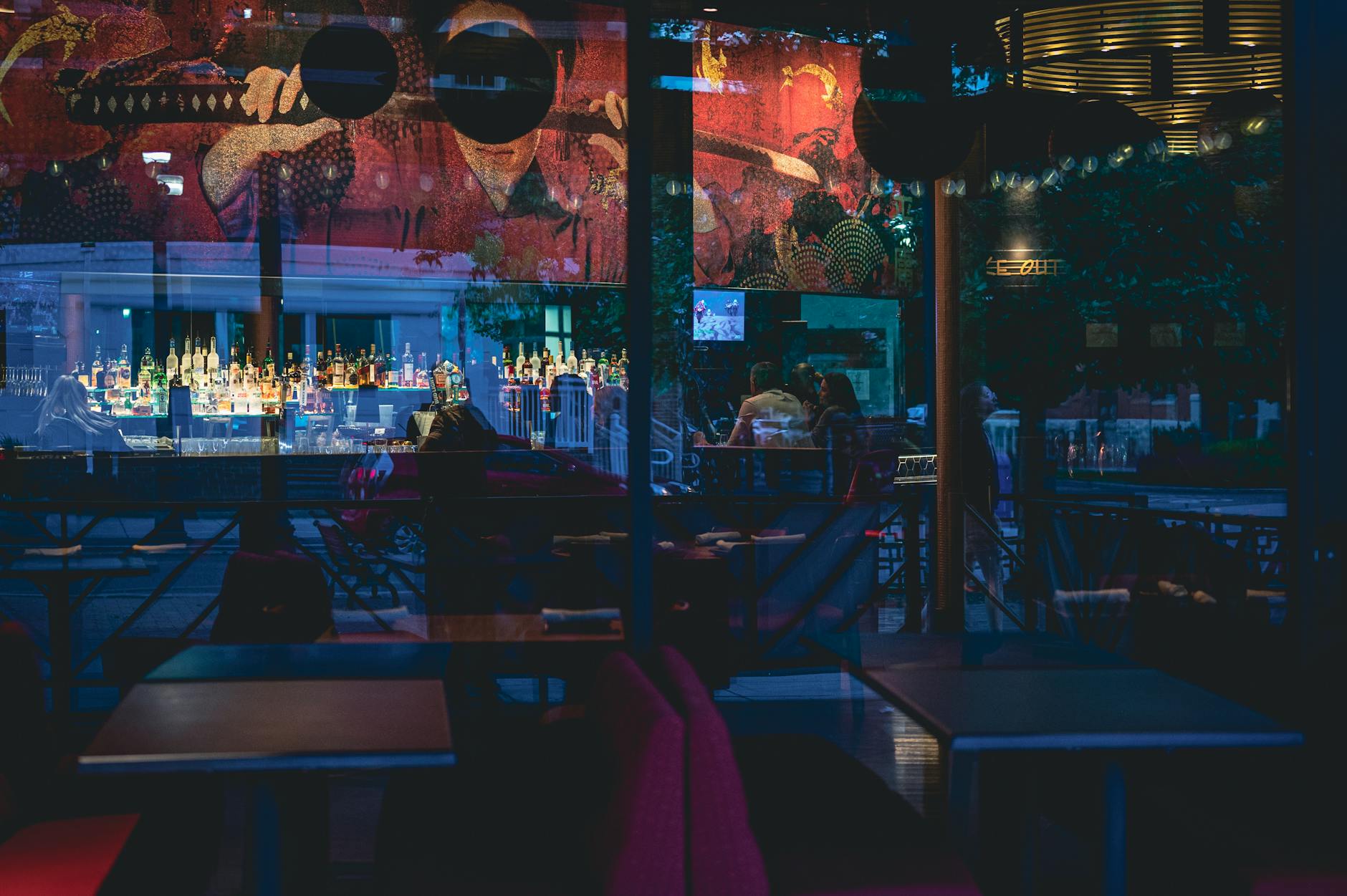 Illuminated bar window for Helsinki nightlife area planning.