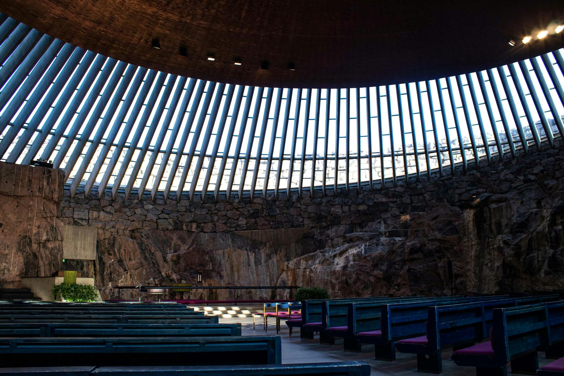 Rock Church interior in Helsinki for quiet worship planning.