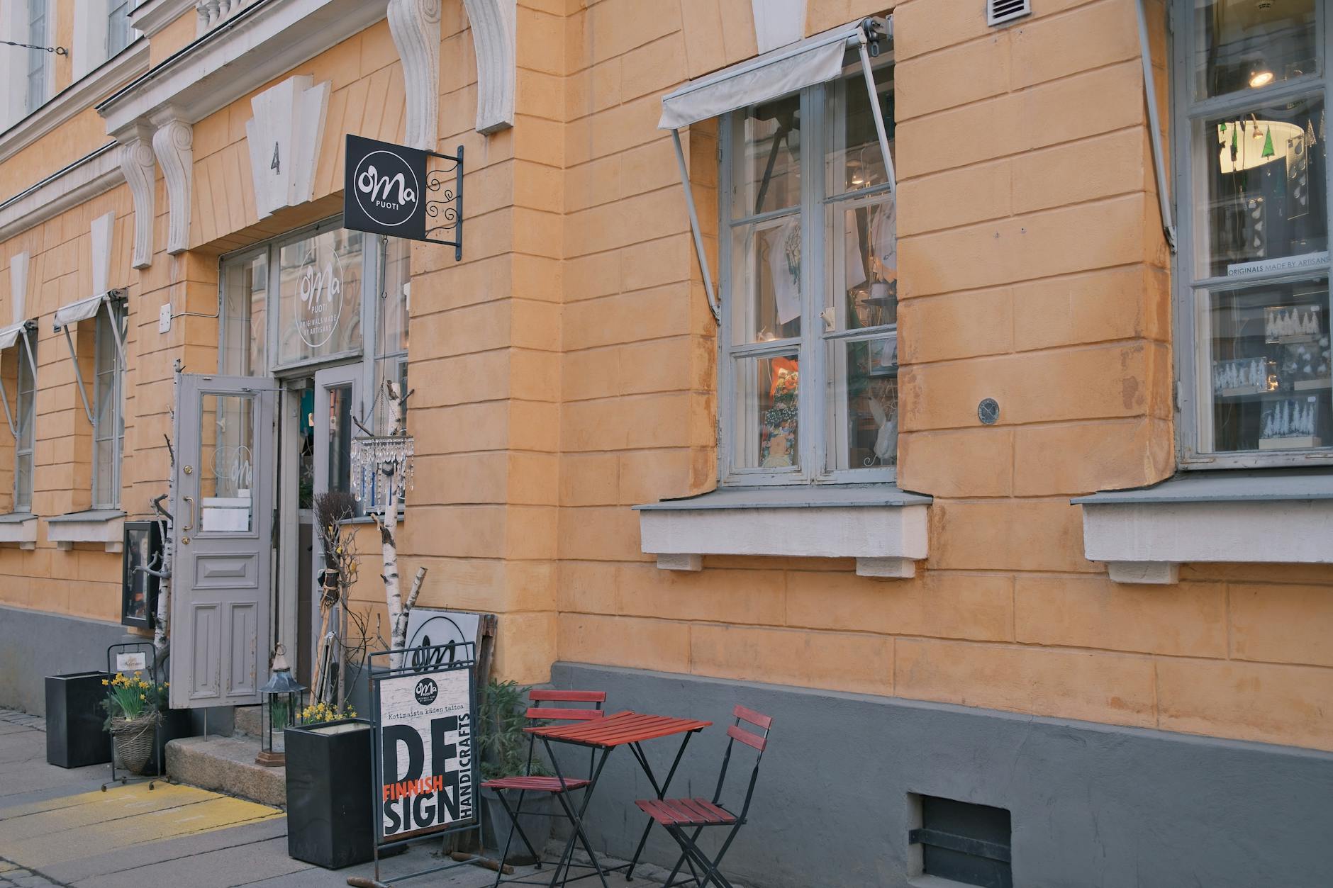 Helsinki street cafe exterior for solo travel planning.