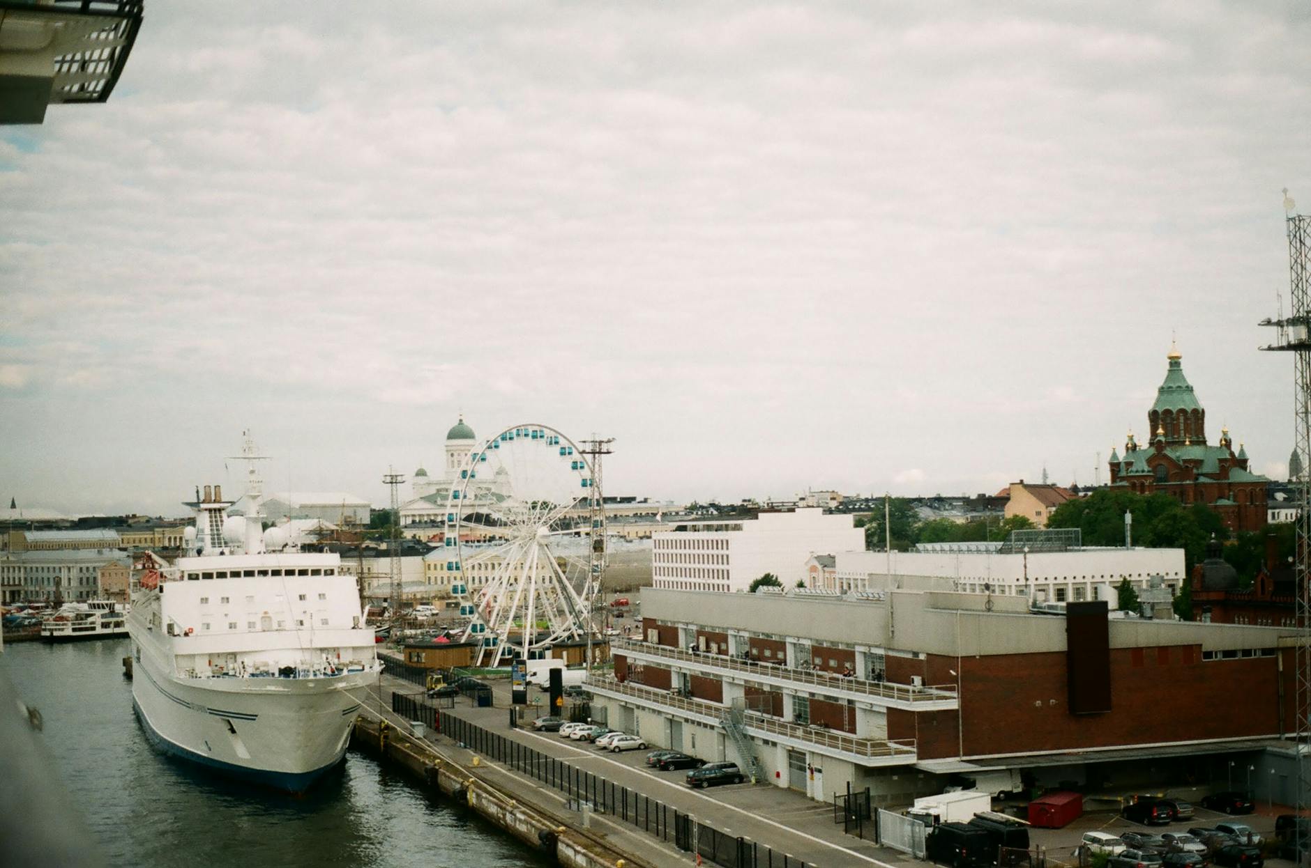 Aerial Helsinki port view for tourist lodging geography planning.
