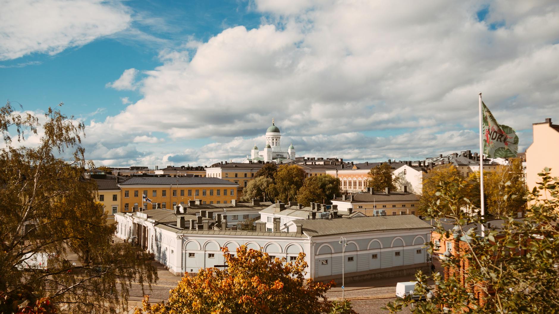 Helsinki skyline and cathedral for lodging access planning.
