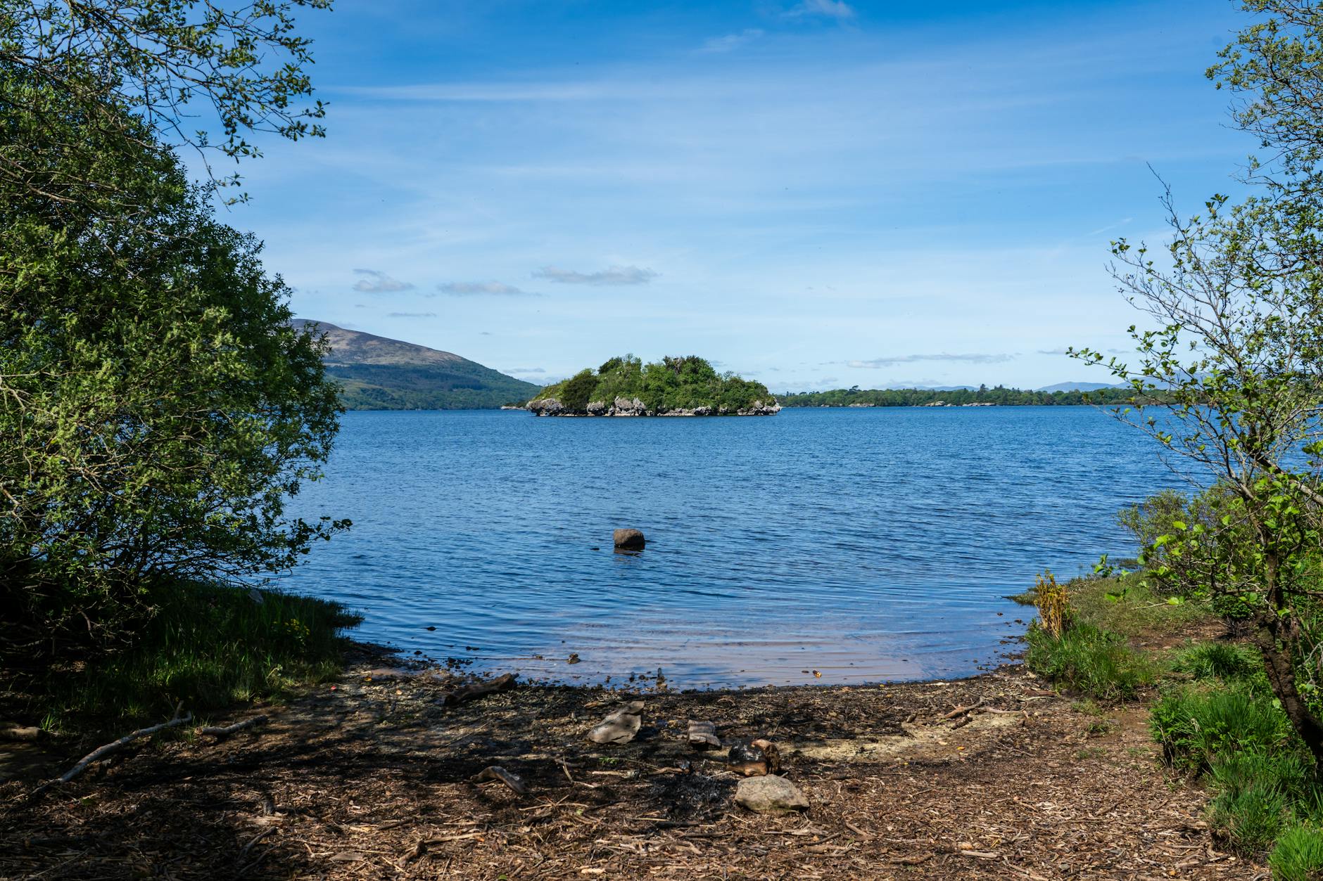 Scenic view over Lough Leane and mountains in Killarney, Ireland.
