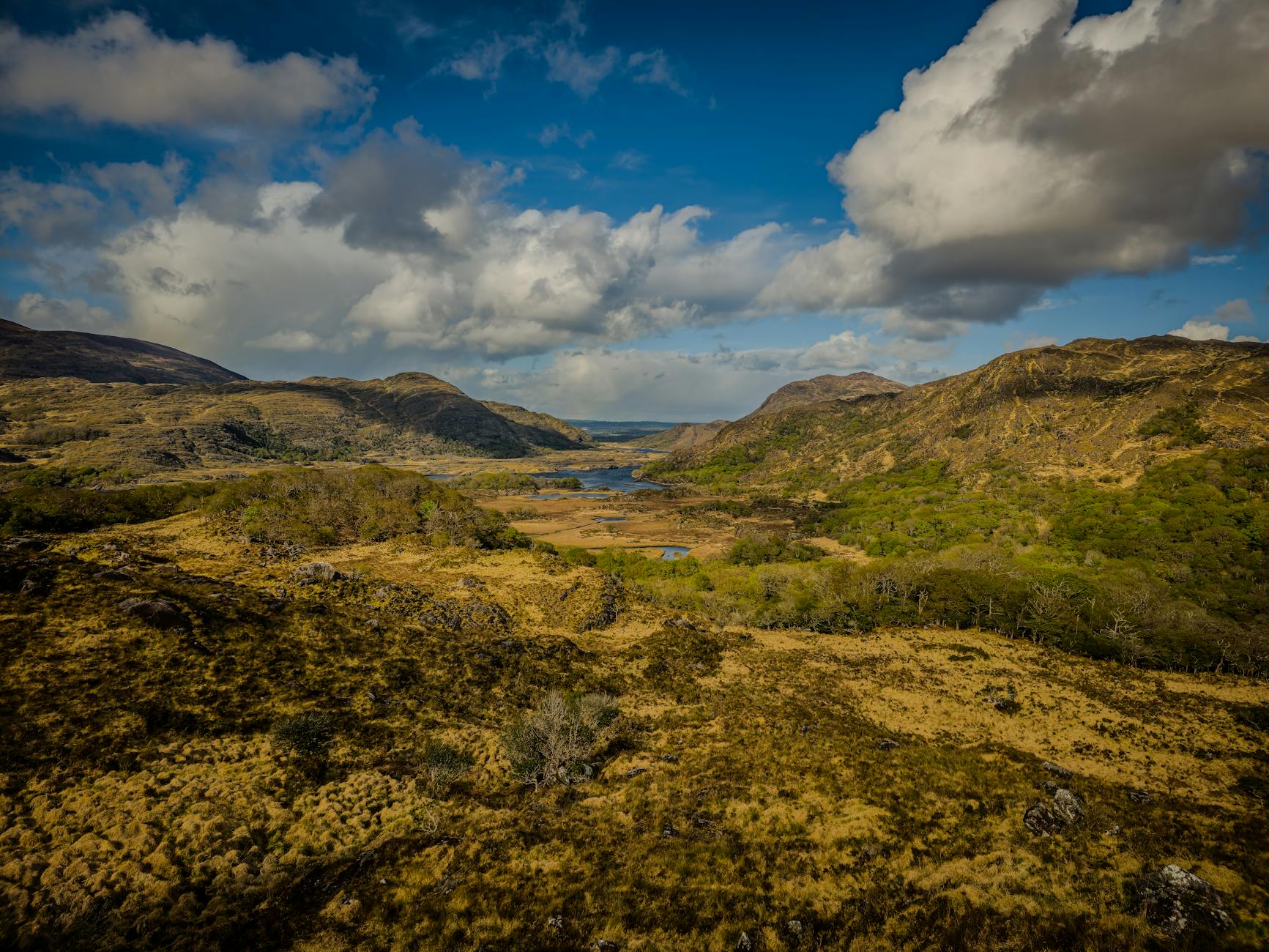 Breathtaking landscape in Killarney, Ireland, showcasing vibrant spring foliage and majestic hills.