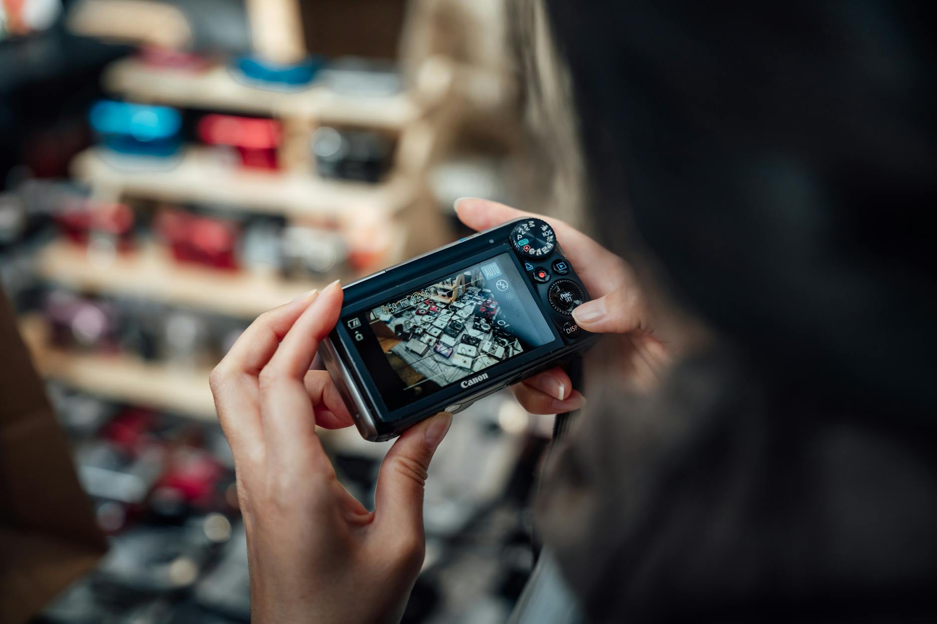 Camera photographing items at a London market