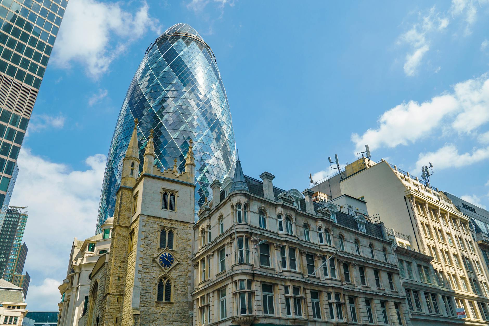 The Gherkin and financial district architecture in London