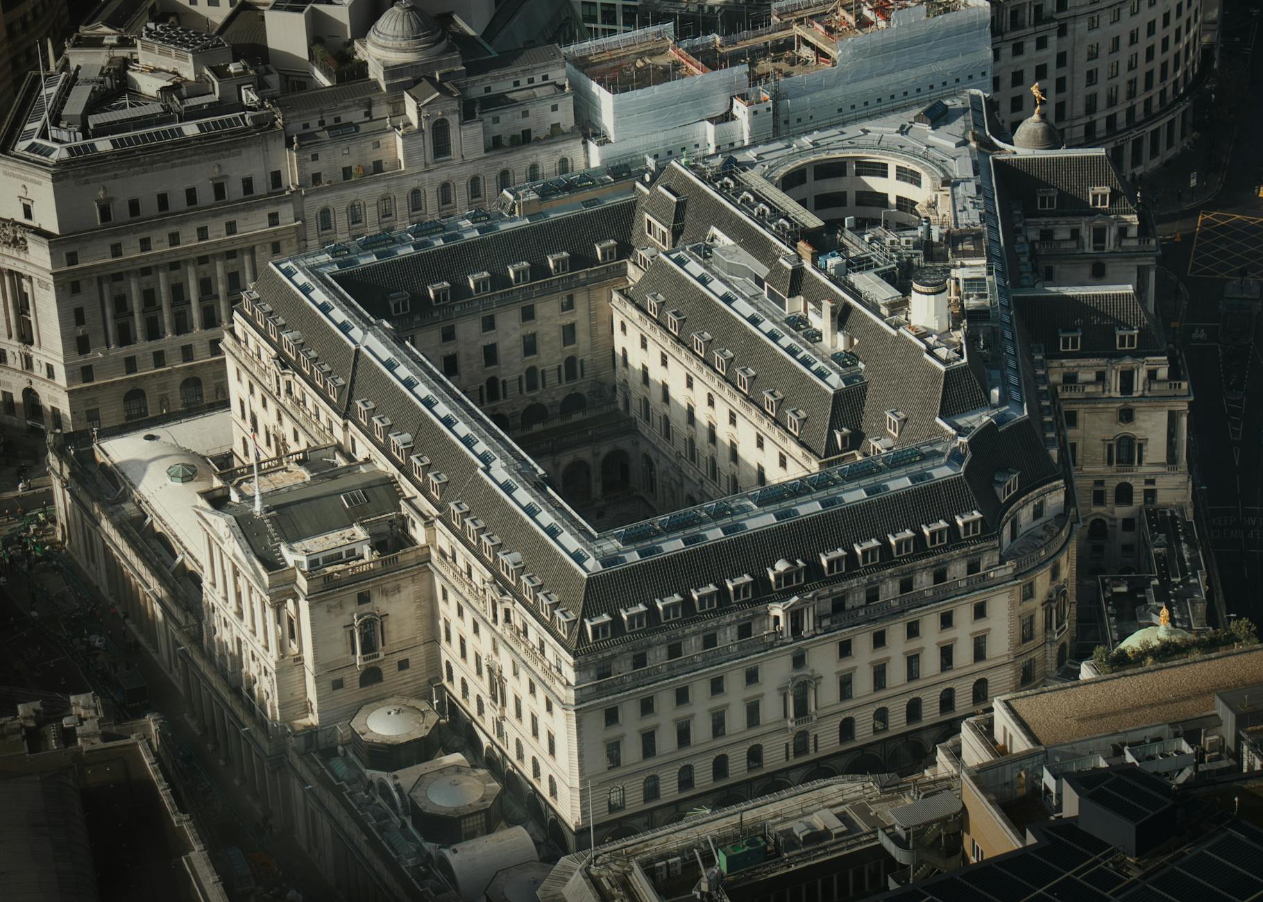 Aerial view of the Bank of England in London