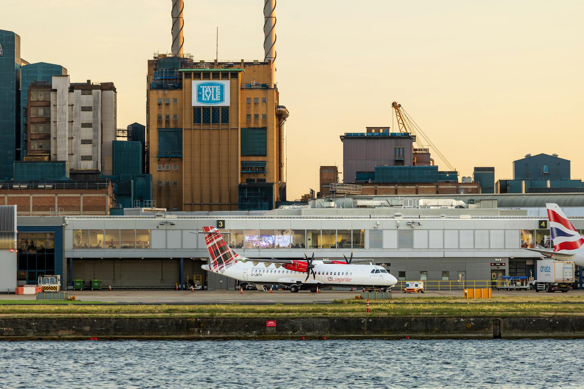 Aircraft at London City Airport near the business district