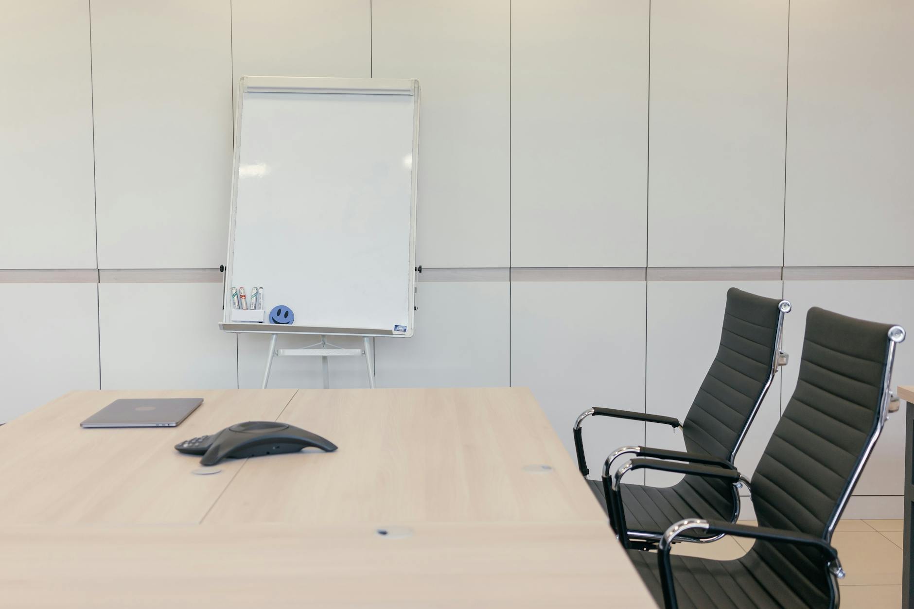 Conference room prepared for a private business meeting